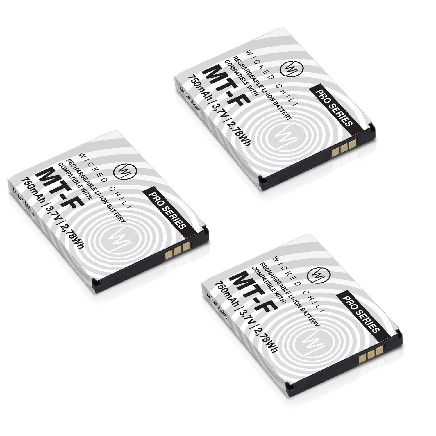 Wicked Chili 3er Set Ersatz-Akku für AVM FRITZ!Fon C5, C4 / 2,78 Wh Zusatz-Akku MT-F Pro Series (03. Jul V)