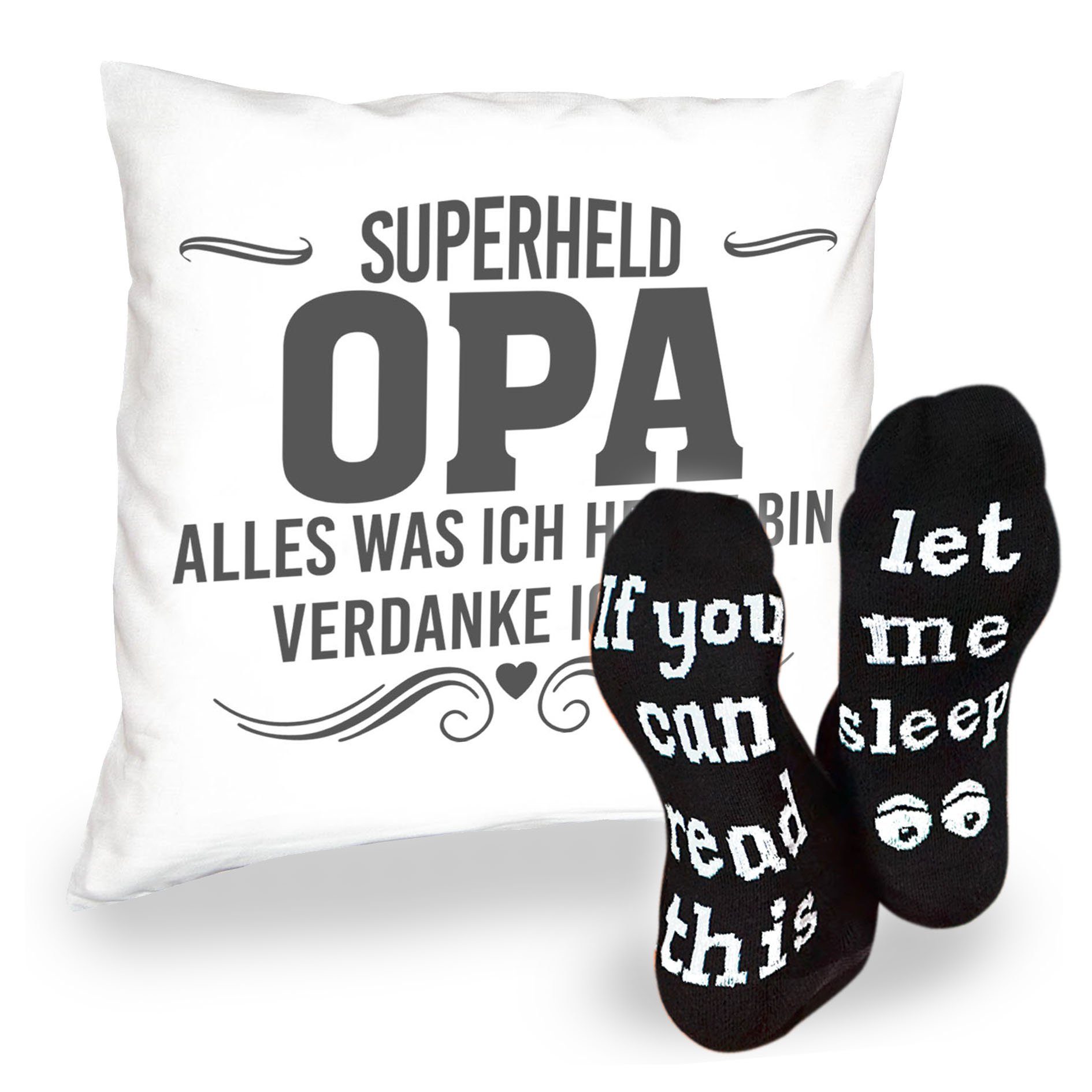 Soreso® Dekokissen Made in Germany Geschenke Opa Papa - Kissen + Füllung Sprüche Socken, Komplettes Geschenke Set, einzigartiges Design, praktisches Geschenke Set, Speziell für Opa | Dekokissen