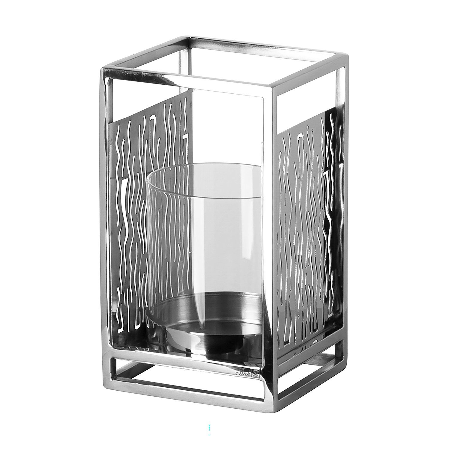 Fink Windlicht NICOSA Windlicht mit Glas - H. 17cm - silberfarben - Edelstahl Glas (1 St., Kerzenleuchter - Windlichthalter), Moderner Kerzenhalter - Deko für Ihr Wohnzimmer - Stilvoll & Elegant
