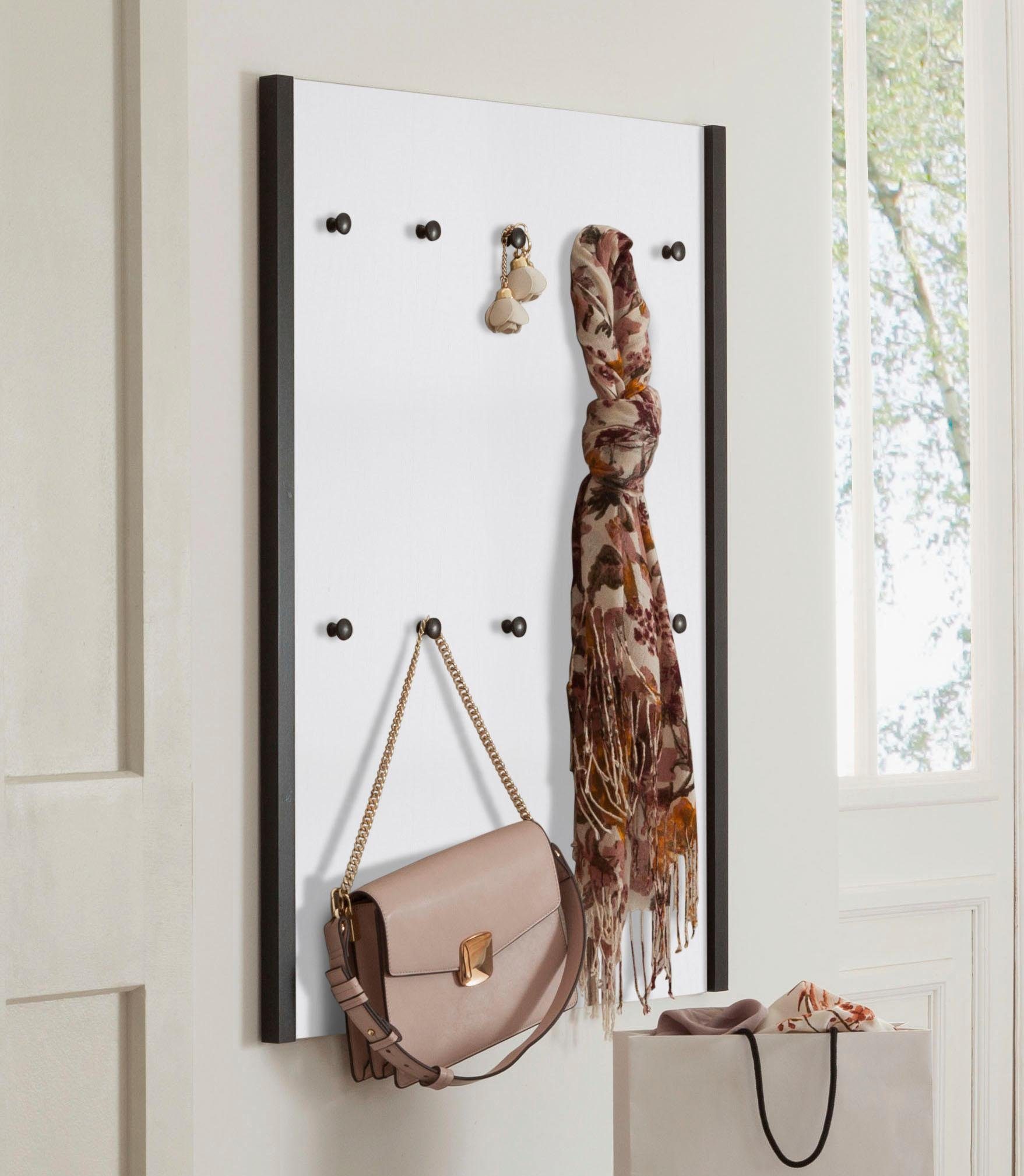 loft24 Garderobenpaneel Ceno, Wandgarderobe, 10 Haken aus Metall, Landhaus, Eiche Optik