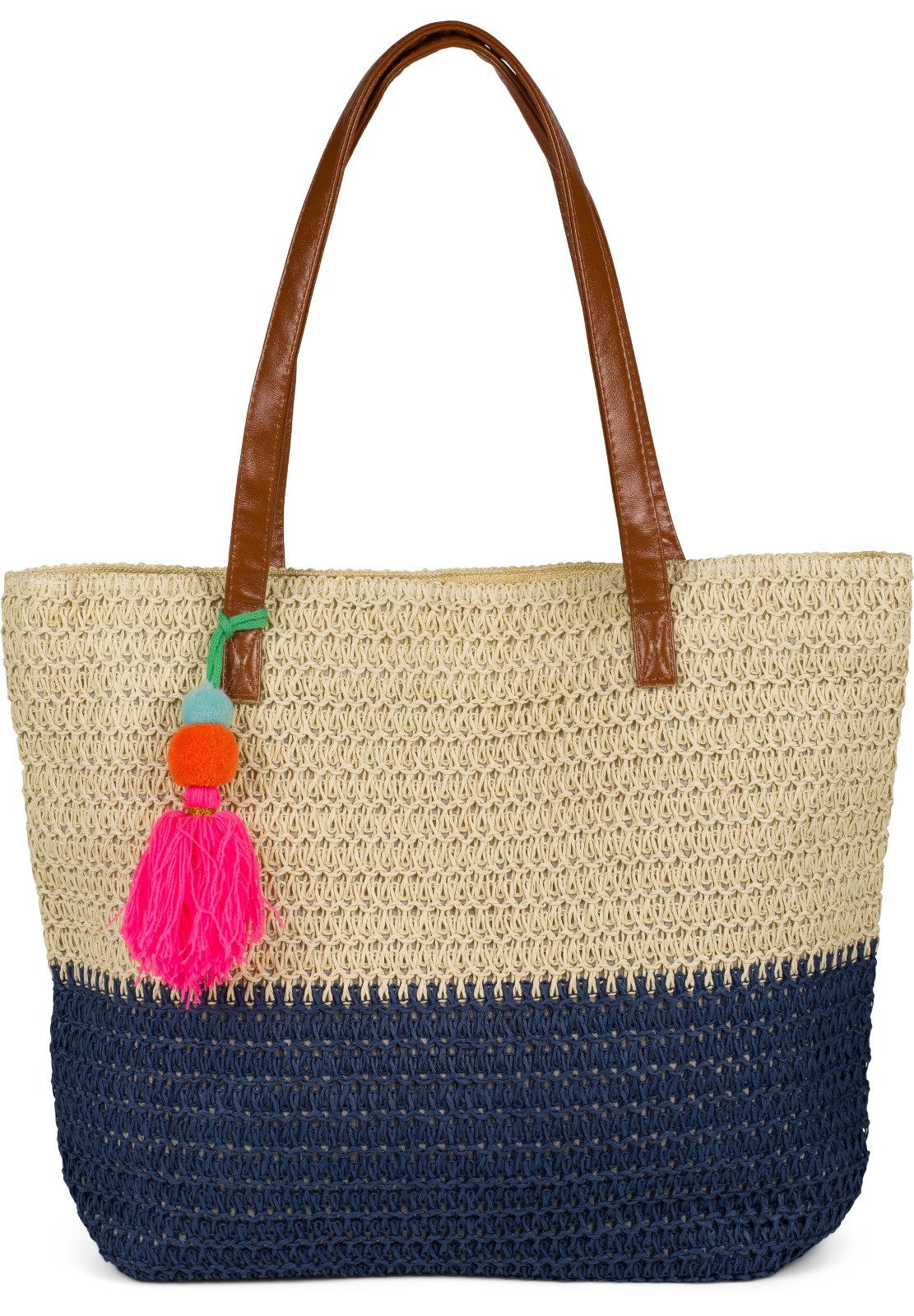 styleBREAKER Henkeltasche Korbflecht Henkeltasche - Basttasche 2-Farbig (1-tlg)