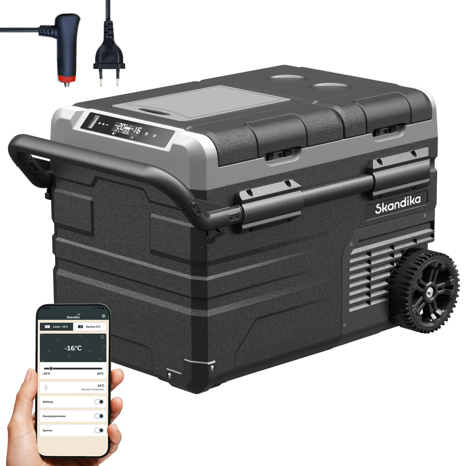 Skandika Elektrische Kühlbox Gefrierbox Routa, Kompressor Autokühlschrank, Camping, 2 Zonen, 35 l, App-Steuerung, +20° bis -20 °C, leise, Eco-Mode, LKW, Bus, Camper