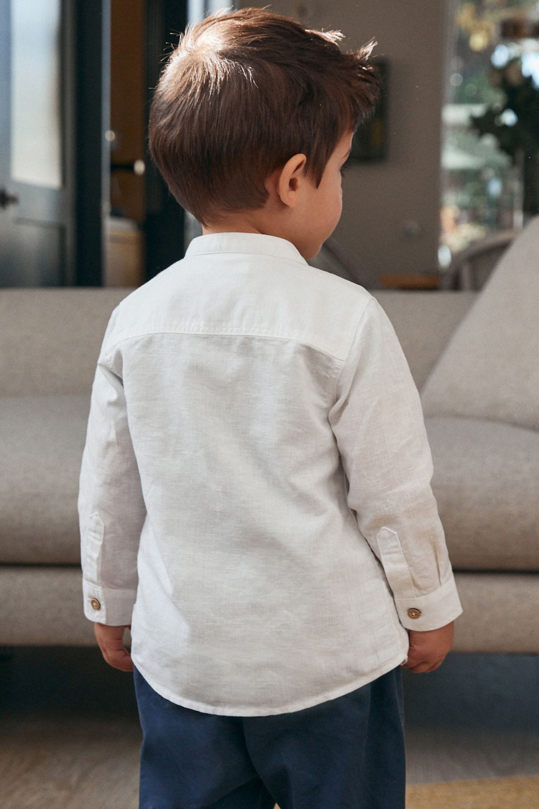 Next Jeanshemd Hemd aus Leinenmischgewebe mit Grandadkragen (1-tlg)