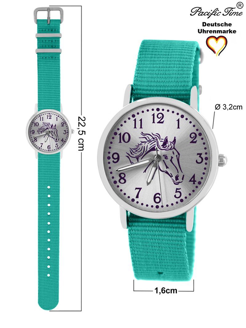 türkis Match Wechselarmband, Design violett und Versand - Quarzuhr Mix Time Kinder Pferd Armbanduhr Pacific Gratis
