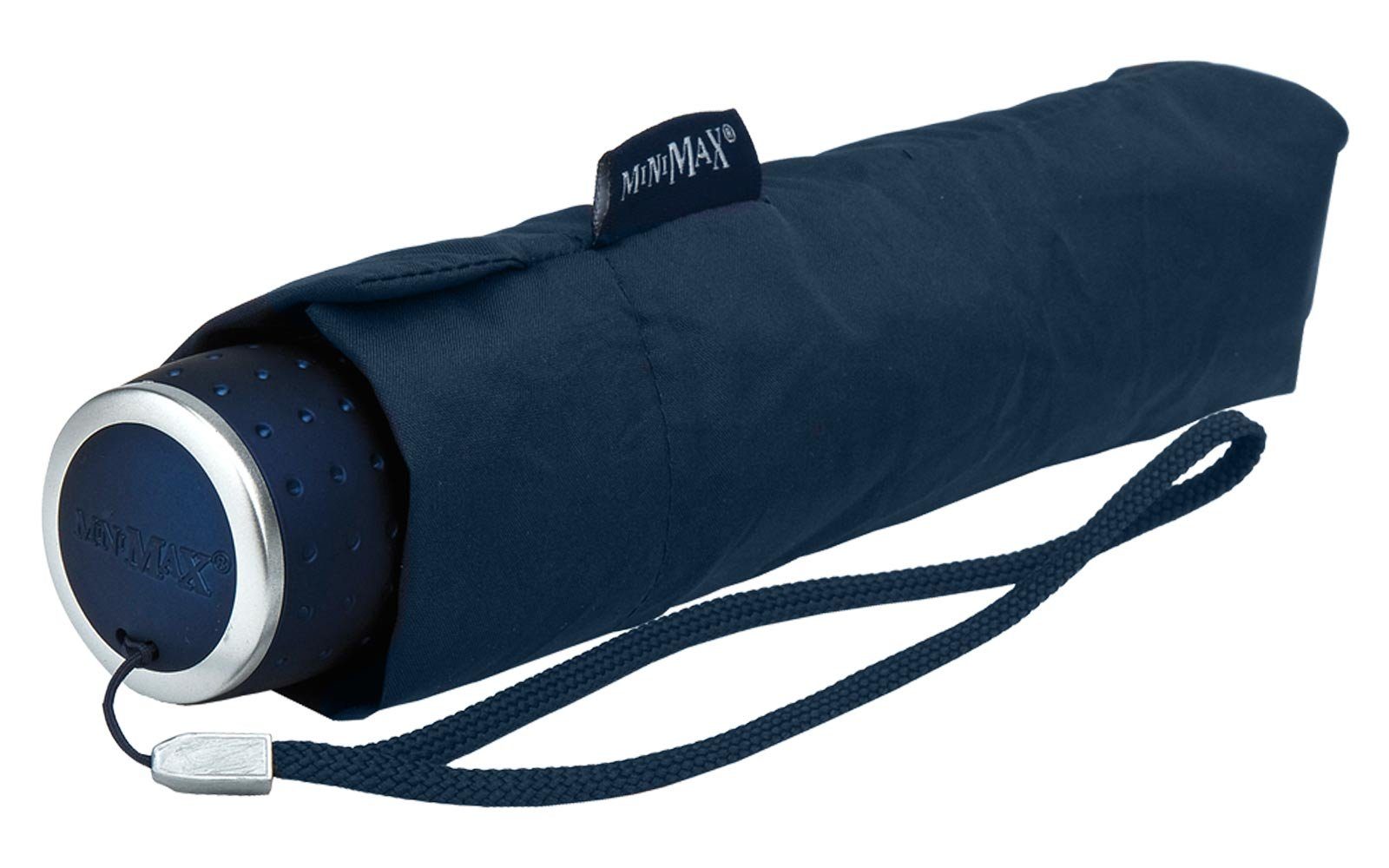 jjede in Tasche navy Schirm miniMAX® leichter Impliva passt kleiner Handöffner, Taschenregenschirm