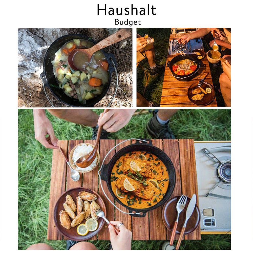 Melko Feuertopf Kochkessel Dutch Oven aus Gusseisen Outdoorküche Feuertopf BBQ, Gusseisen (Stück), Der Deckel kann als Bratpfanne genutzt werden
