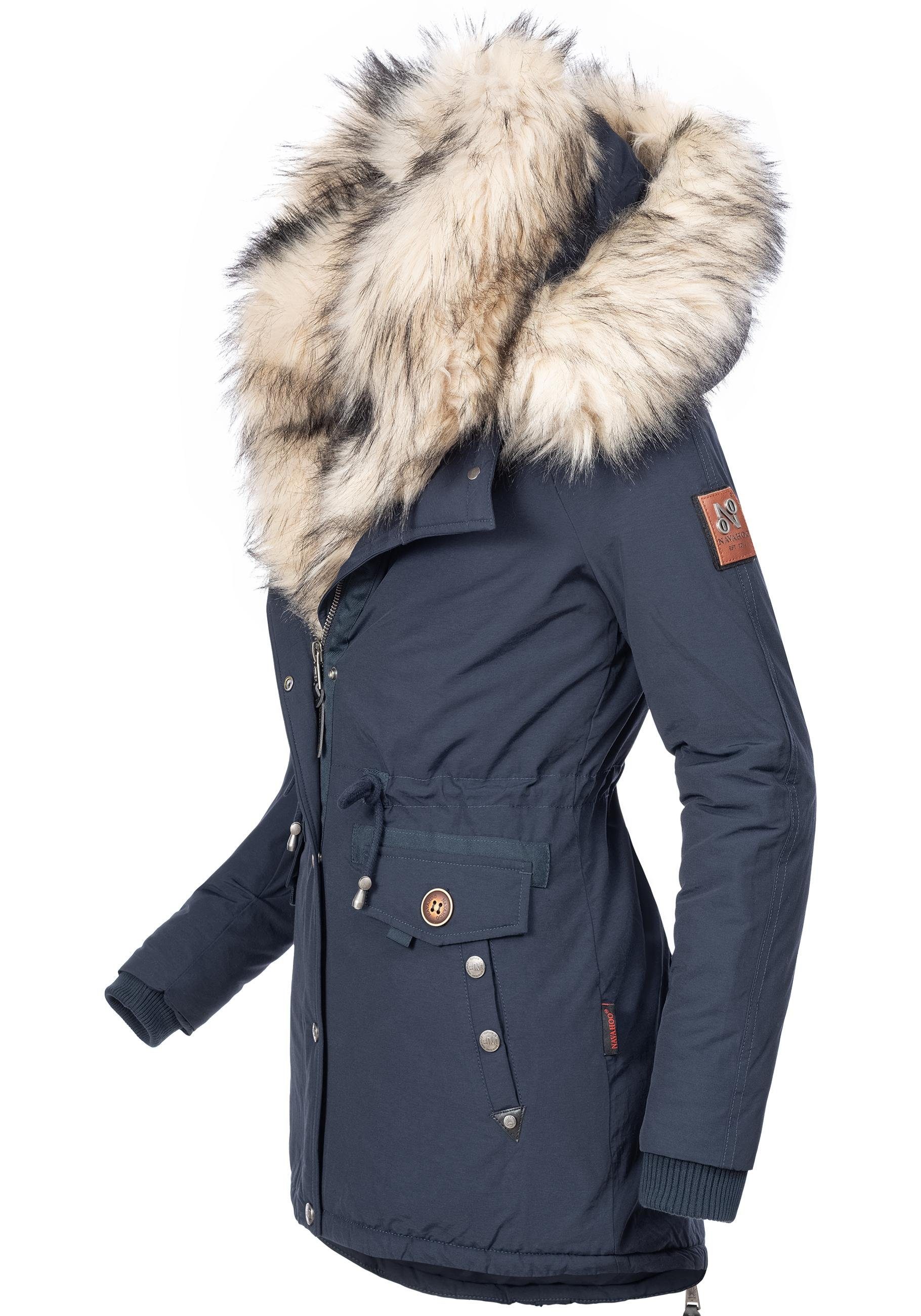 Navahoo Wintermantel Sweety abgefahrener Winterparka Kunstpelz-Kapuzen m. 2 navy