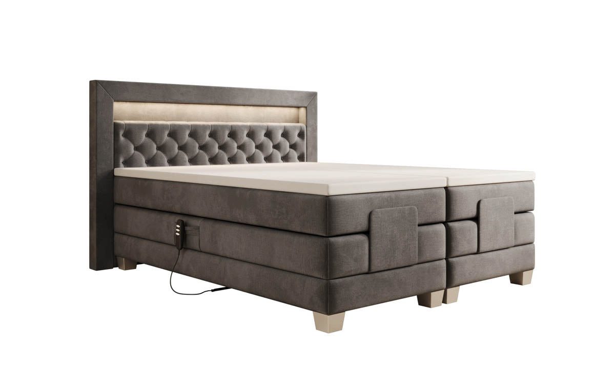 Luxusbetten24 Boxspringbett Velora Samt, elektrisch verstellbar mit LED