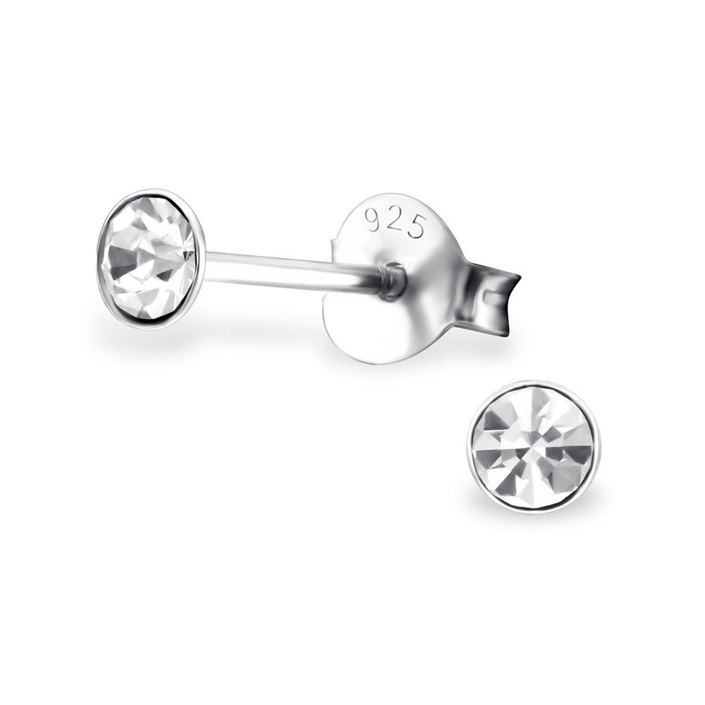 BUNGSA Ohrring-Set Ohrstecker Kristall 3mm Paar Ohrschmuck (2 (1 Ohrringe Damen 2-tlg), 925 aus Silber Stück)