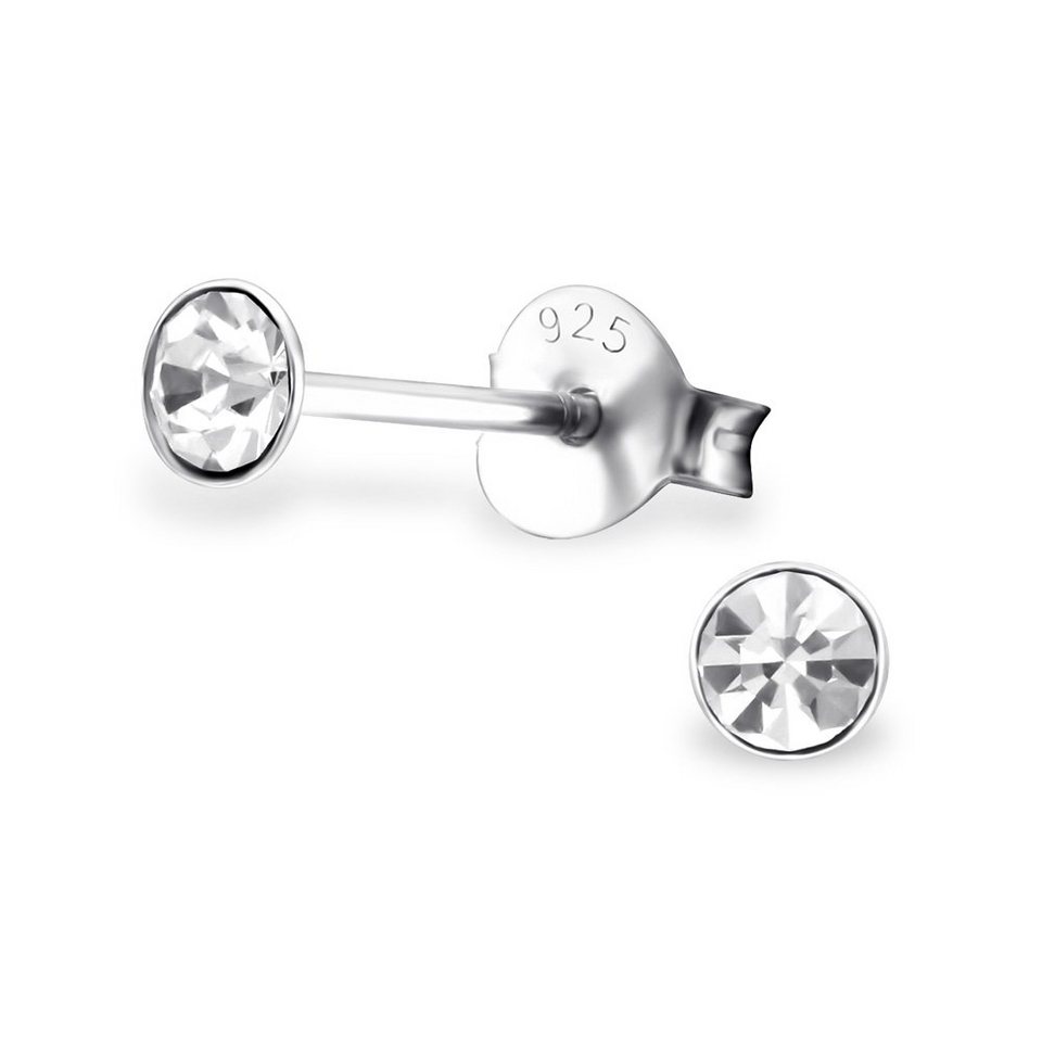 BUNGSA Ohrring-Set Ohrstecker Kristall 3mm aus 925 Silber Damen (1 Paar (2  Stück), 2-tlg), Ohrschmuck Ohrringe