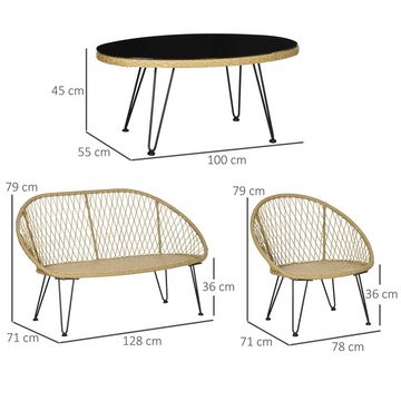 Outsunny Sitzgruppe mit Sitzkissen, (Set, 4-tlg., Rattan Gartenmöbel-Set), Tisch mit 3 Stühlen