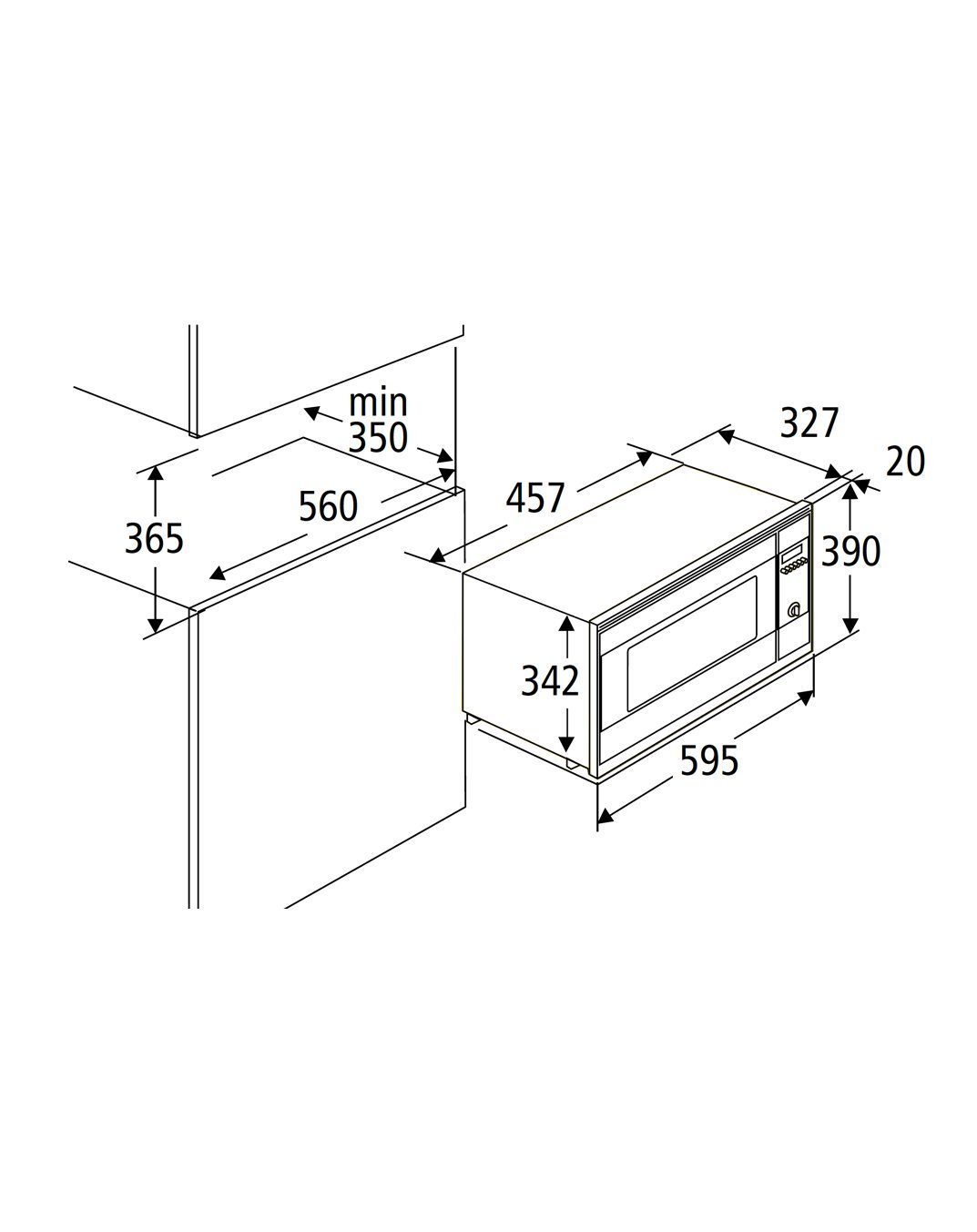 PKM Einbau-Mikrowelle MW800-20B EB, Mikrowelle, 20 l, 6 Leistungsstufen Auftaufunktion LED Display