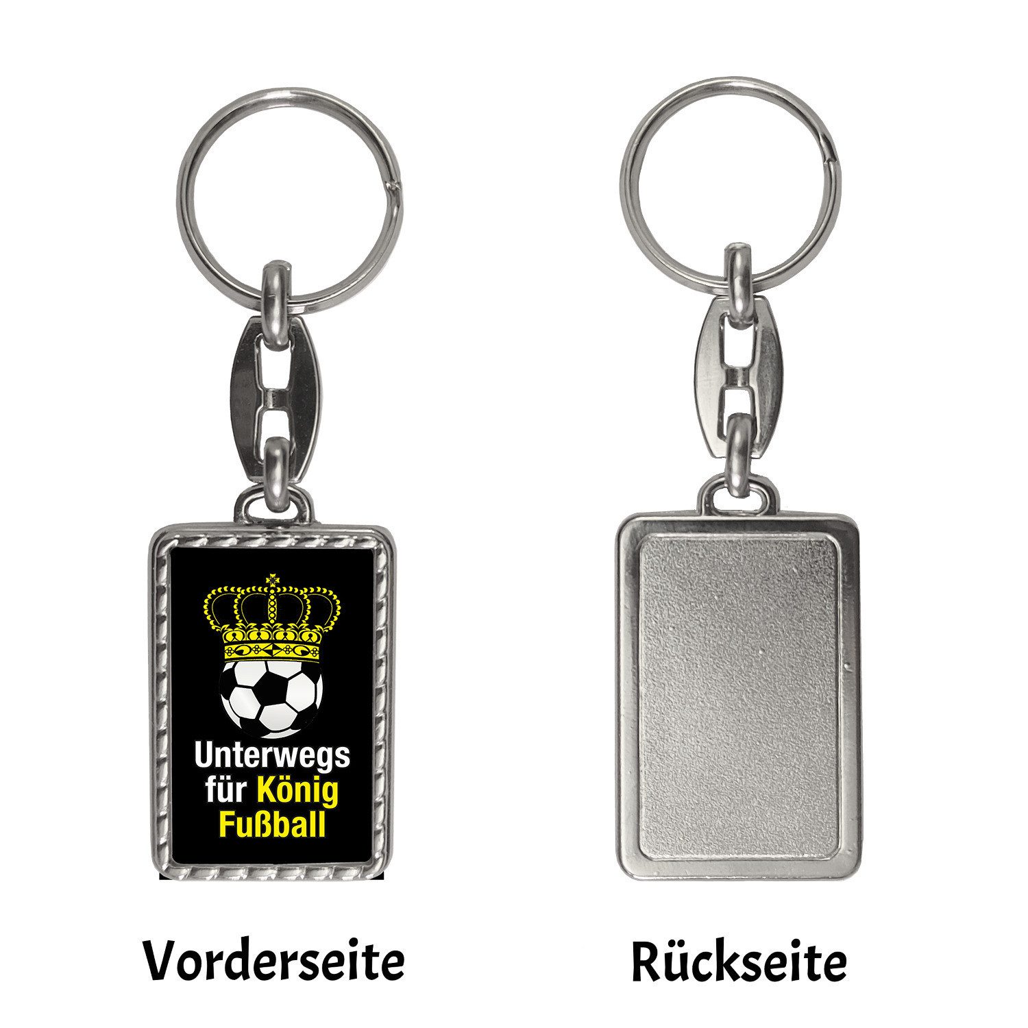 speecheese Schlüsselanhänger Fußball mit Krone Schlüsselanhänger Bordüre Spruch Unterwegs für – Bild 2 von 2