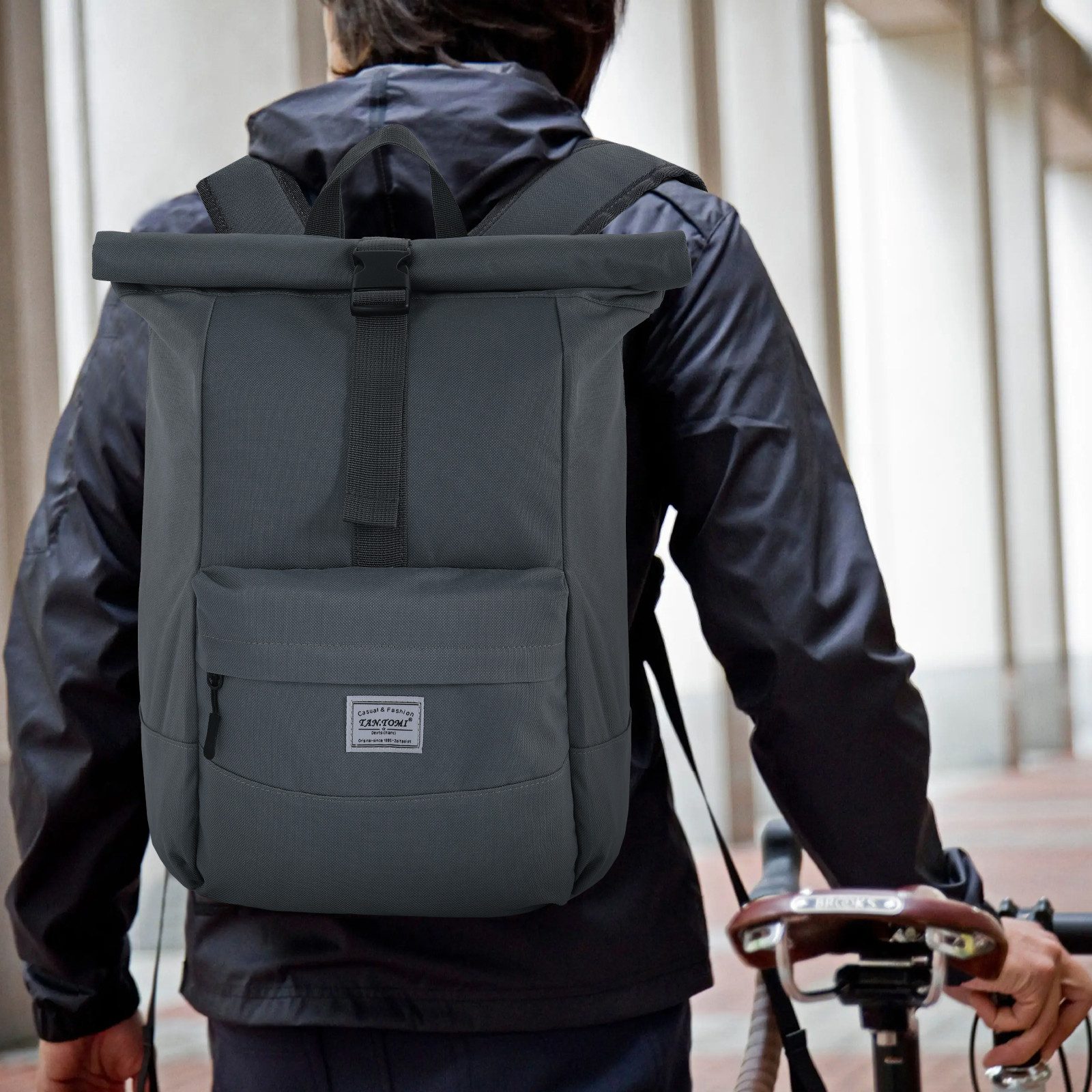 TAN.TOMI Cityrucksack Rolltop Rucksack Damen Herren Tagesrucksack mit Laptopfach, Modern Rolltop Rucksack Daypack, Wasserabweisend