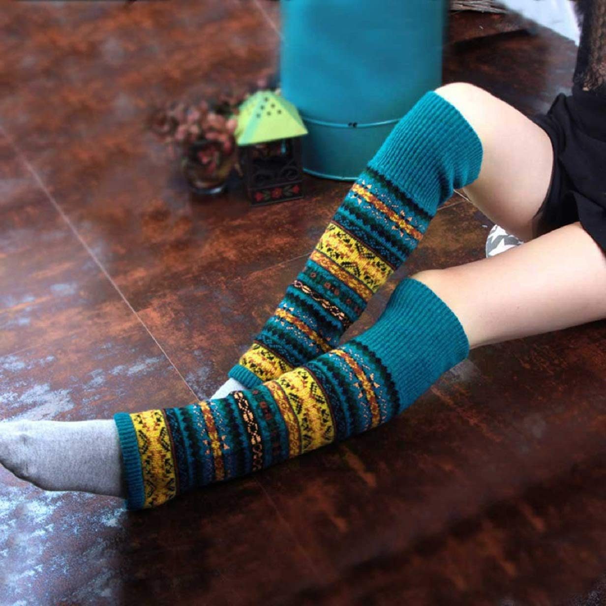 Coonoor Beinstulpen Damen Lange Winter Legwarmer Gestrickt Verdicken Beinwärmer (Böhmischer Stil Beinstulpen) Overknee Strümpfe Tanzen Strumpf Knit Crochet Sock – Bild 3 von 5