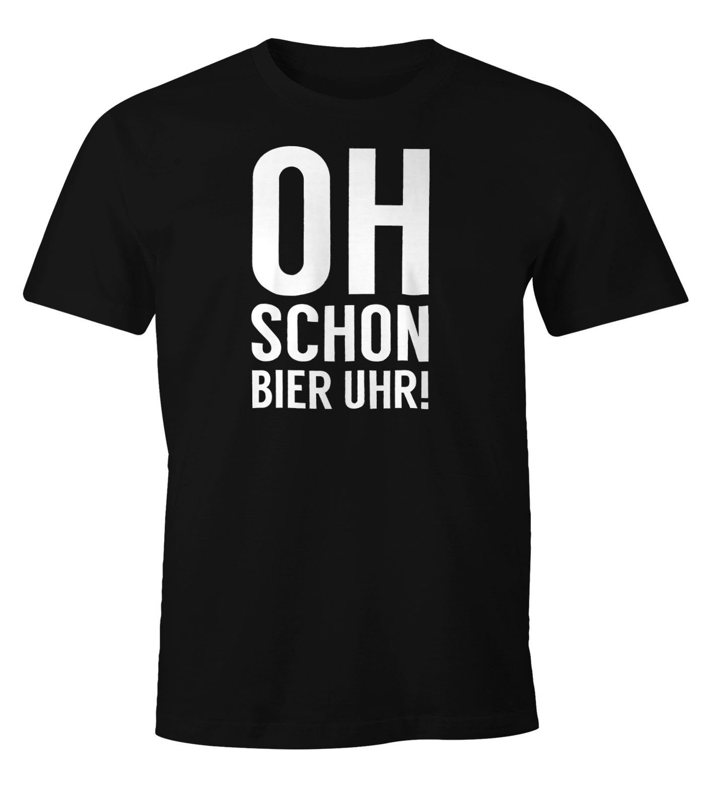 MoonWorks Print-Shirt Herren Party T-Shirt Oh schon Bier Uhr Fun-Shirt Moonworks® mit Print schwarz