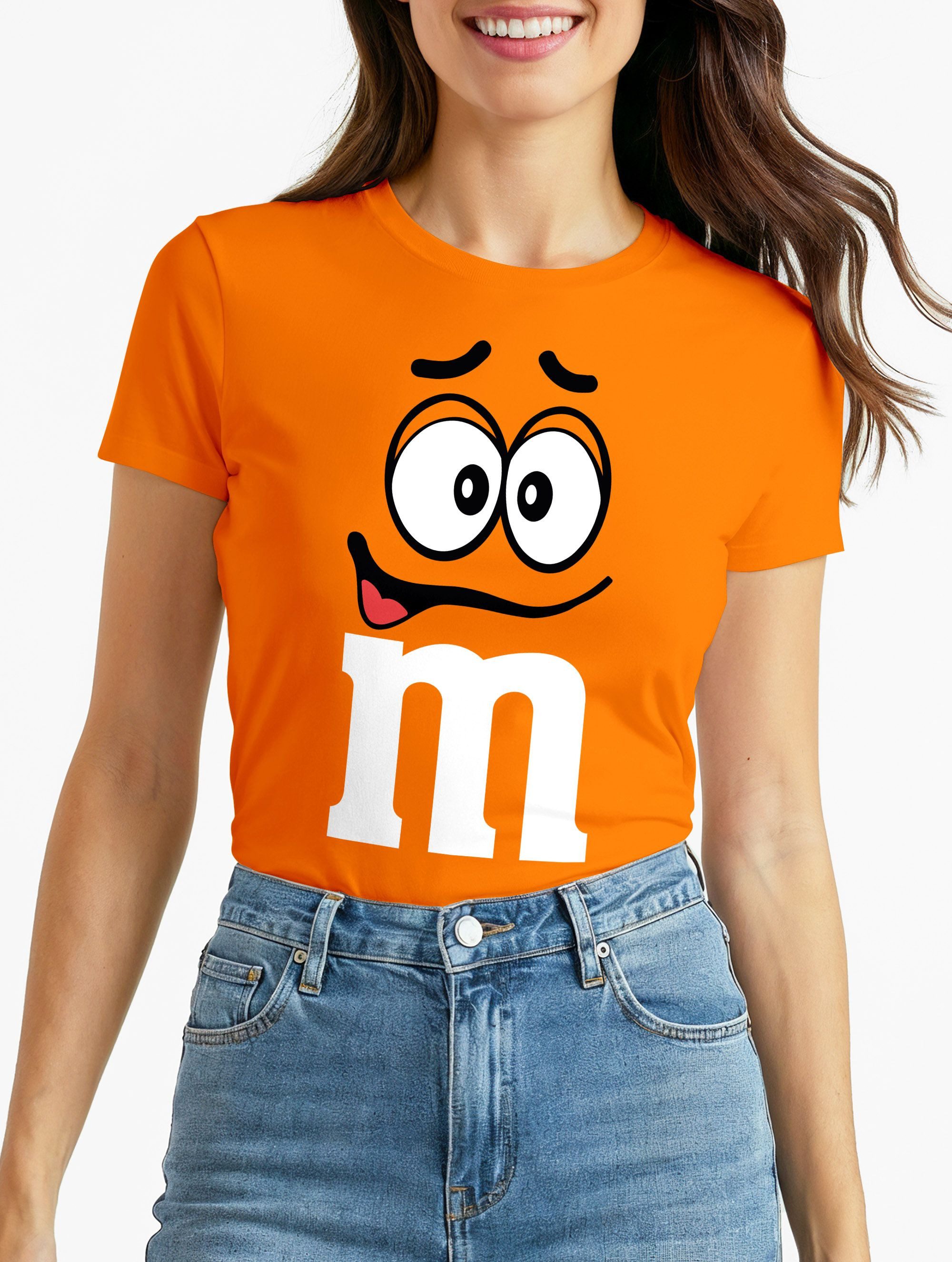 MoonWorks Print-Shirt Damen T-Shirt Fasching Karneval M Aufdruck Gruppen- Kostüm mit Print