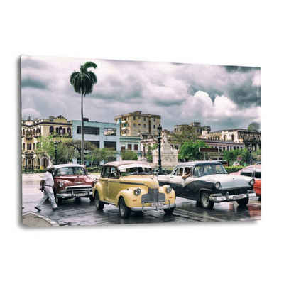 Hustling Sharks Leinwandbild Kuba Wasserfarben Wandbild als XXL Leinwandbild "Cuba Fuerte - Taxi Cars of Havana" - einzigartiger Kunstdruck, in 5 unterschiedlichen Größen verfügbar