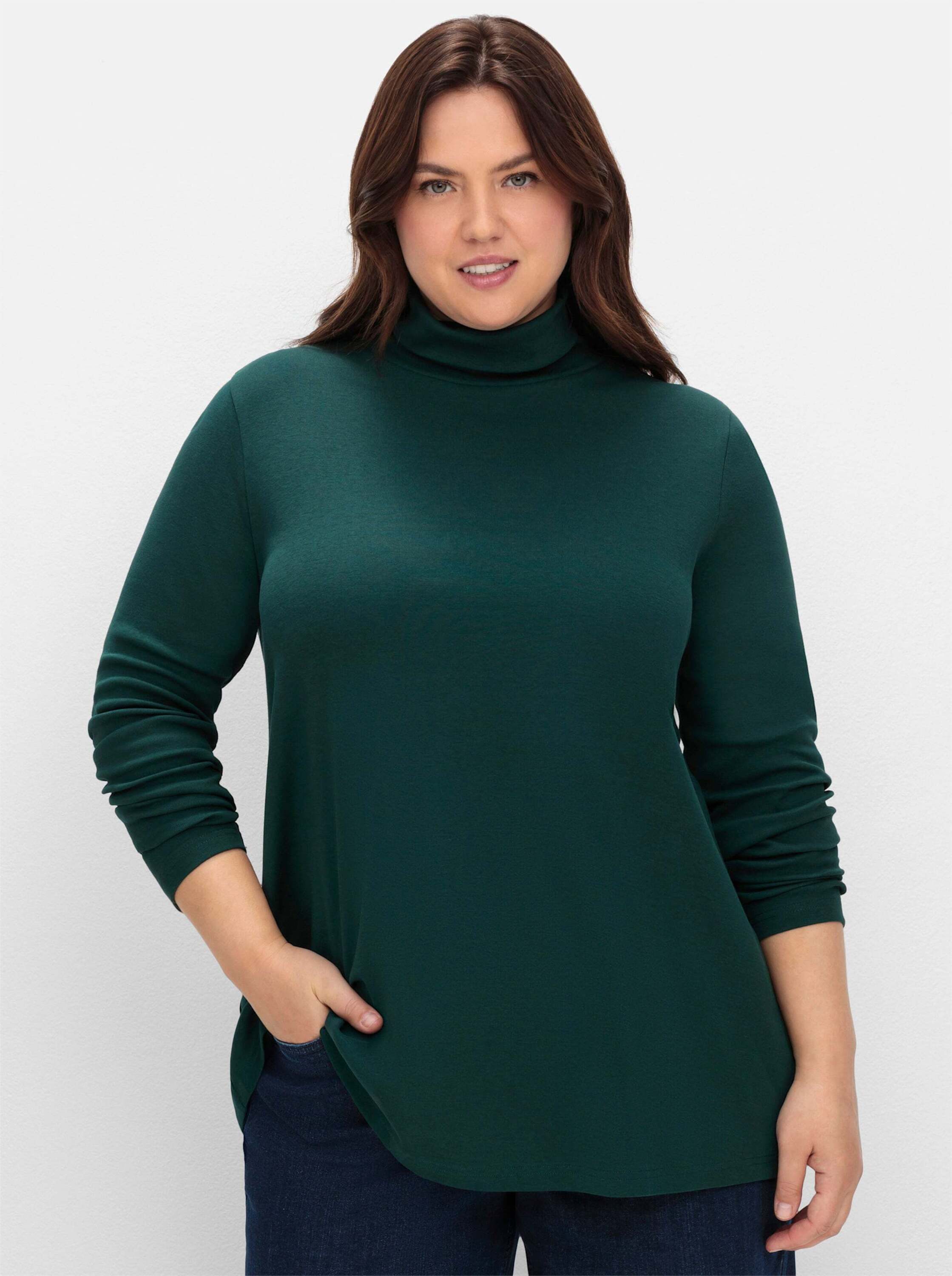 Sheego T-Shirt Rollkragen-Shirt Langarm mit Rollkragen, in A-Linie