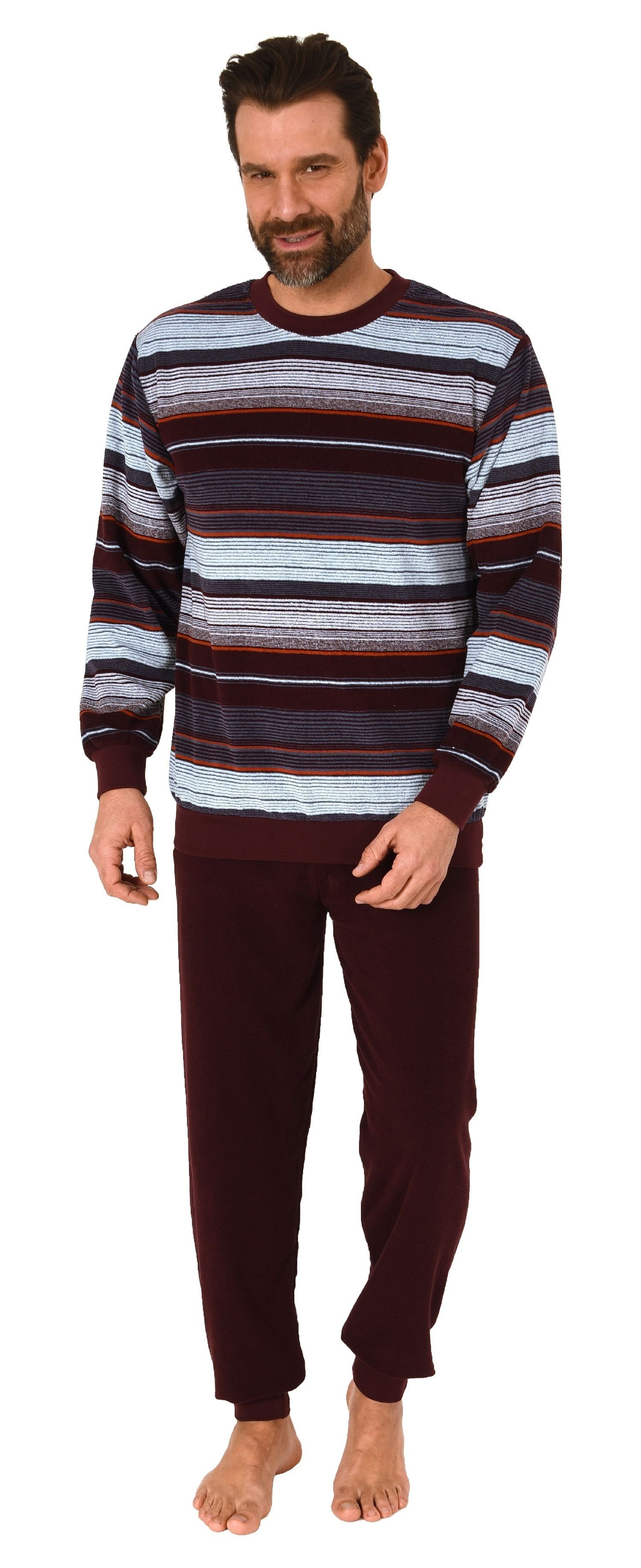 Normann Pyjama Herren Frottee Schlafanzug langarm mit Bündchen in Streifeno günstig online kaufen