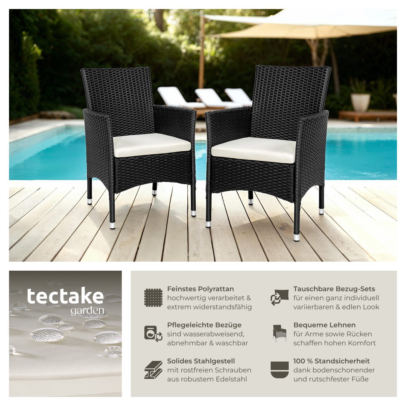 tectake Rattanstuhl 2er Set Rattanstuhl (Set, 2 St), Polsterbezüge in Beige günstig online kaufen