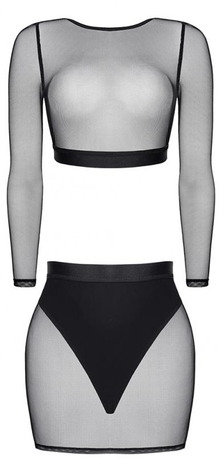 Demoniq Top & Shorts Schwarzes Reizwäsche Set aus Top und Rock transparent dehnbar aus Netz