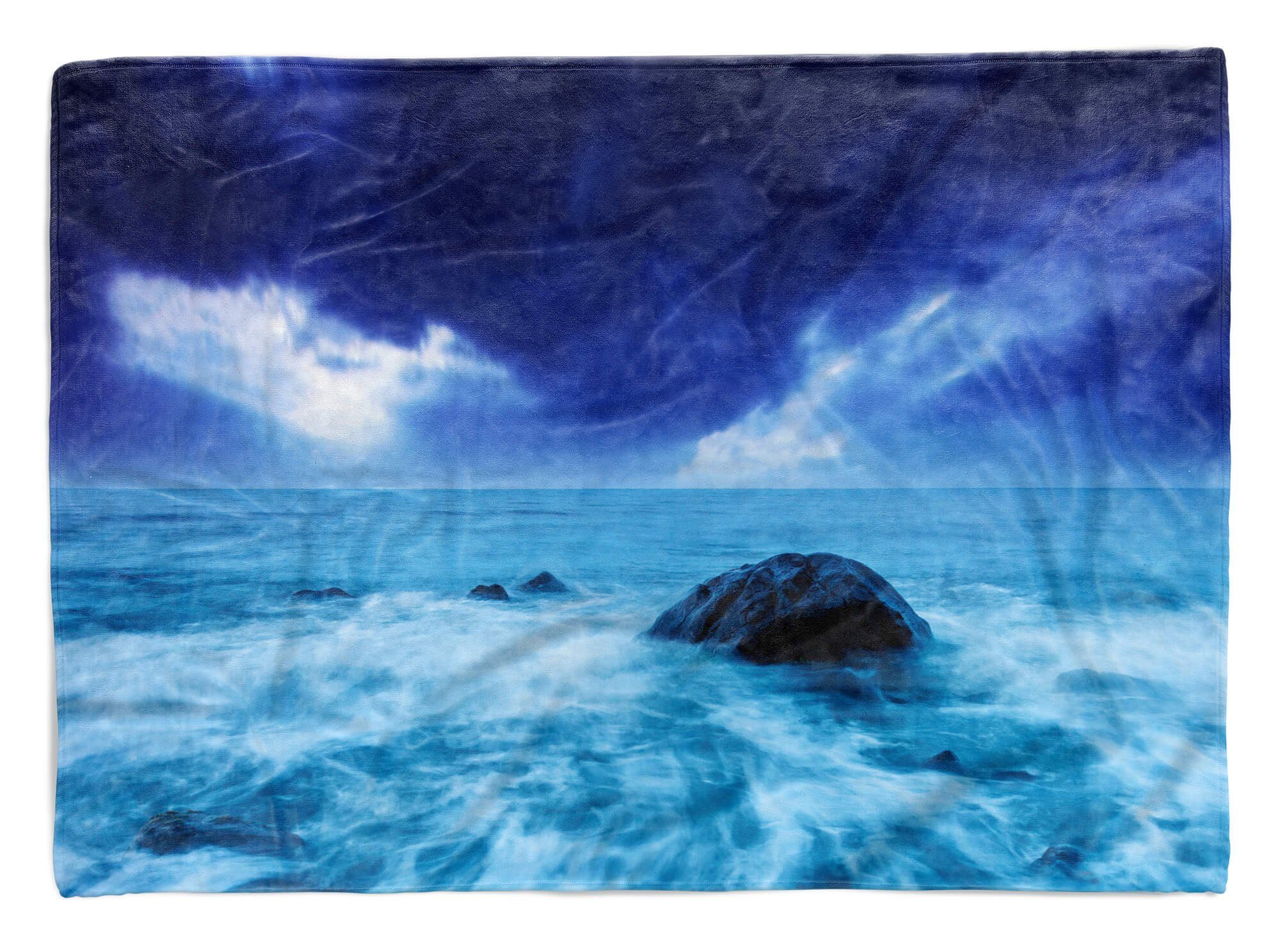 Saunatuch Kuscheldecke Sinus Handtücher Baumwolle-Polyester-Mix (1-St), Horizont Handtuch Blau, Meer Handtuch Art Strandhandtuch Fotomotiv mit