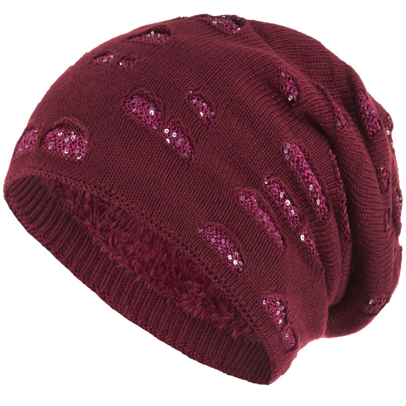 compagno Strickmütze (1-St) Damen Wintermütze mit Pailletten Warm gefüttert Beanie Mütze Haube