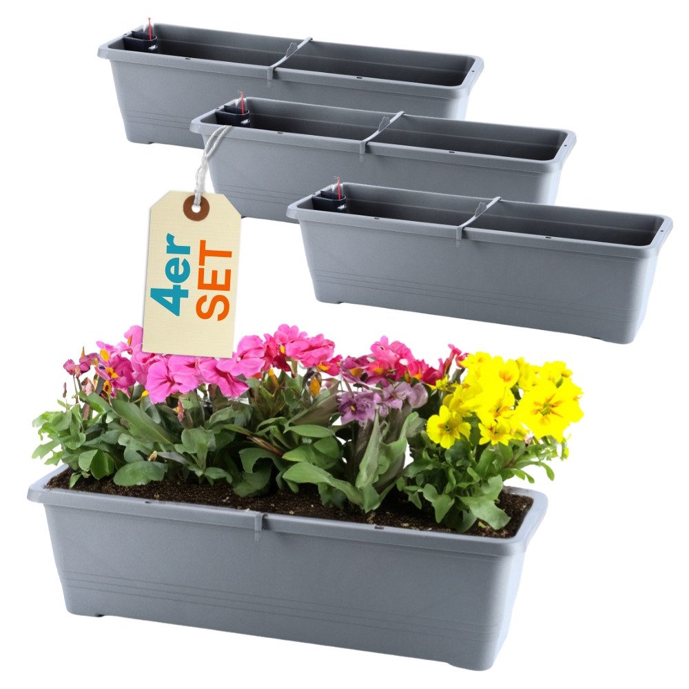 GarPet Blumenkasten 4er Set Blumen Kasten Wasserspeicher Outdoor Gießschacht 50 Anthrazit