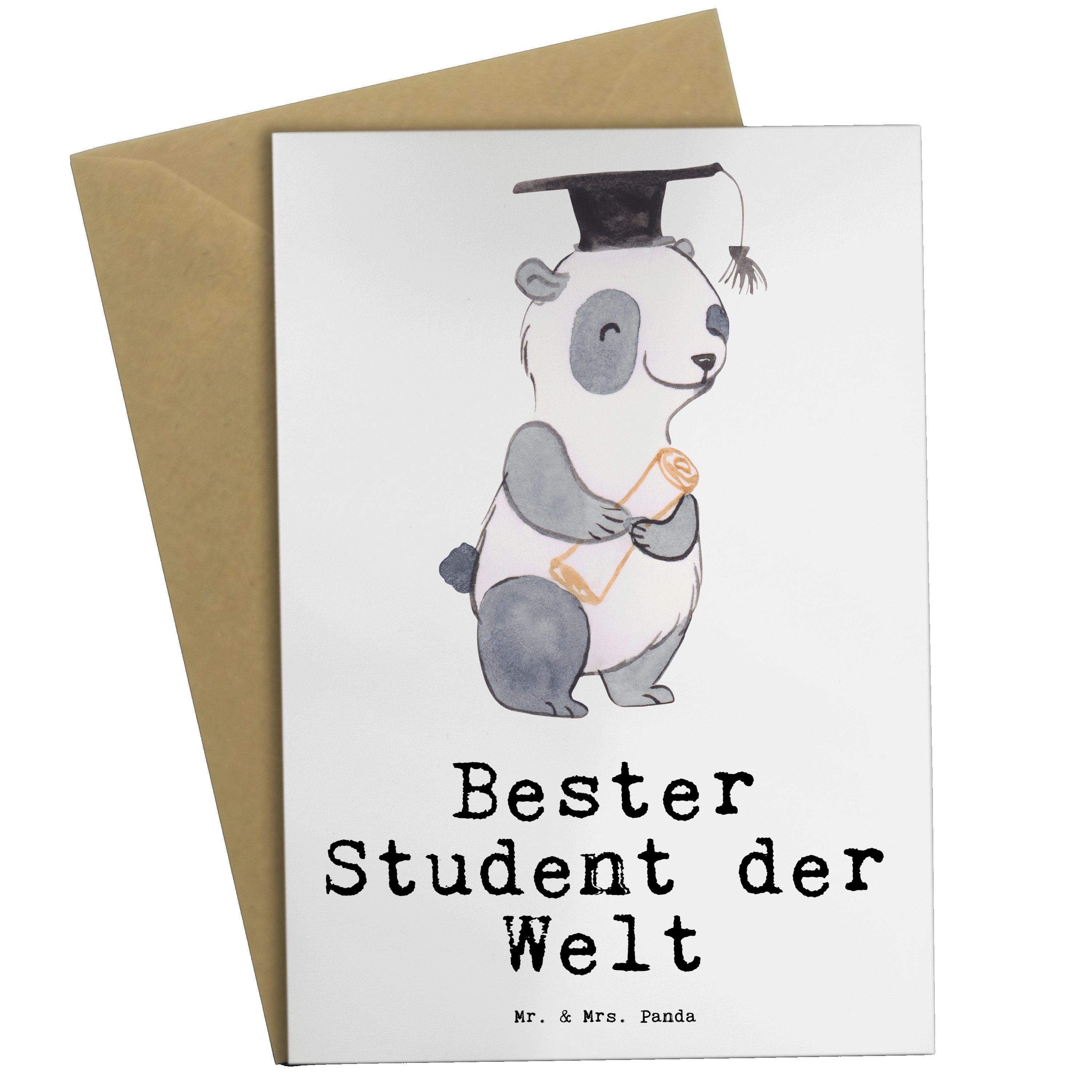 Mr. & Mrs. Panda Grußkarte Panda Bester Student der Welt - Weiß - Geschenk, Geschenktipp, Hochze