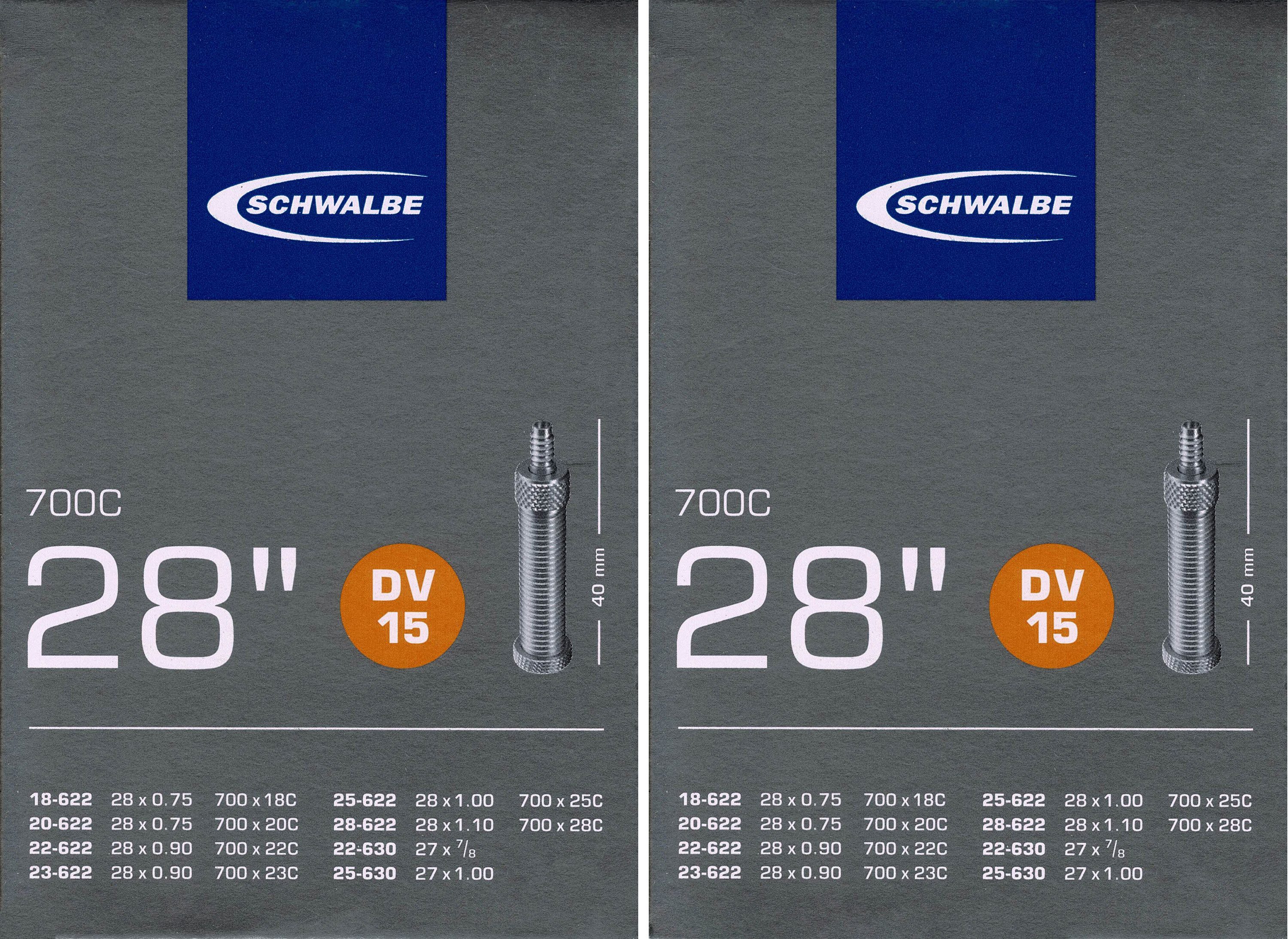 Schwalbe Fahrradschlauch 2x Schwalbe DV 15 Schlauch 28" 18/28-622 40mm DV15 22/25-630, 622, Fahrradventil (DV)