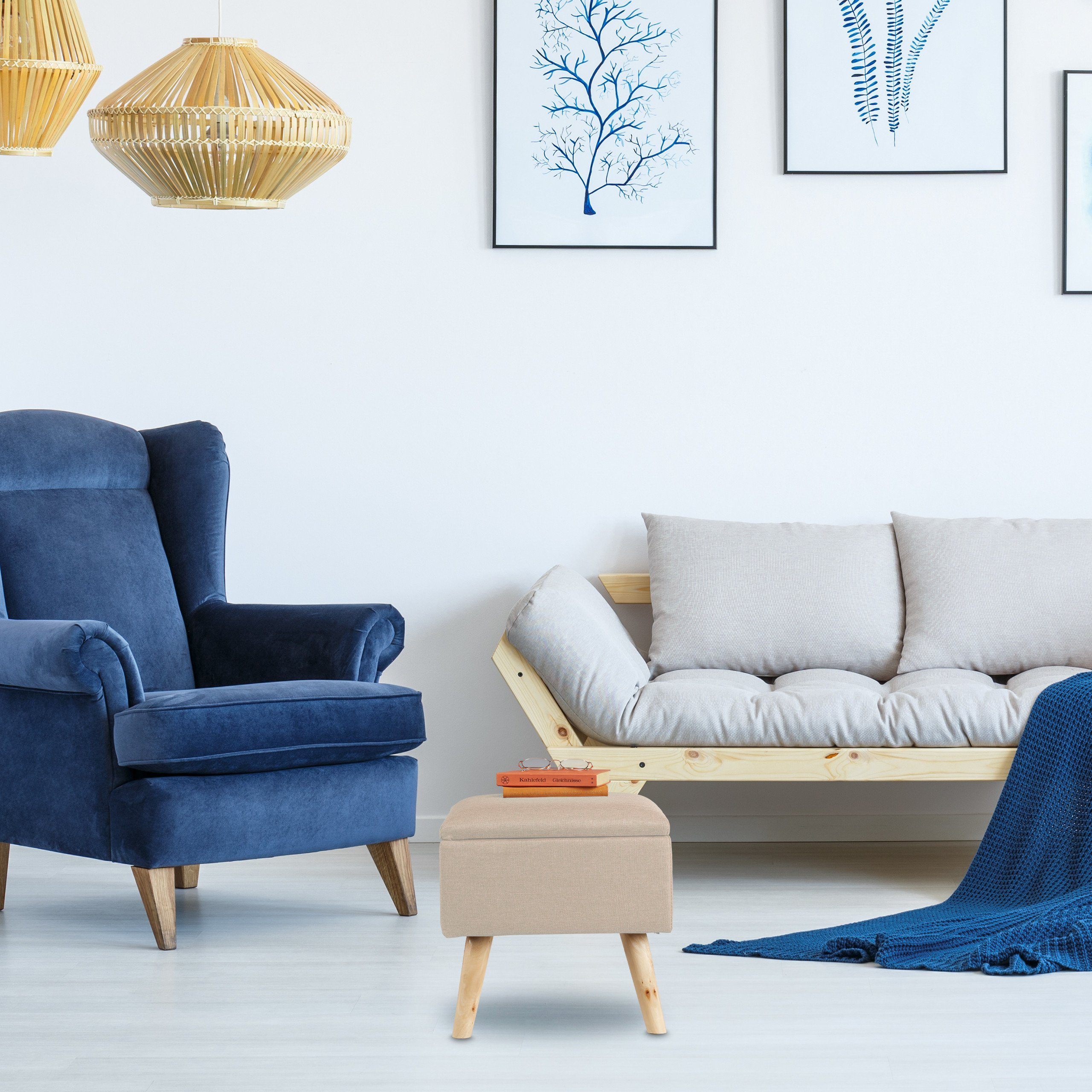 relaxdays Stauraumhocker Hocker mit Stauraum, Beige günstig online kaufen