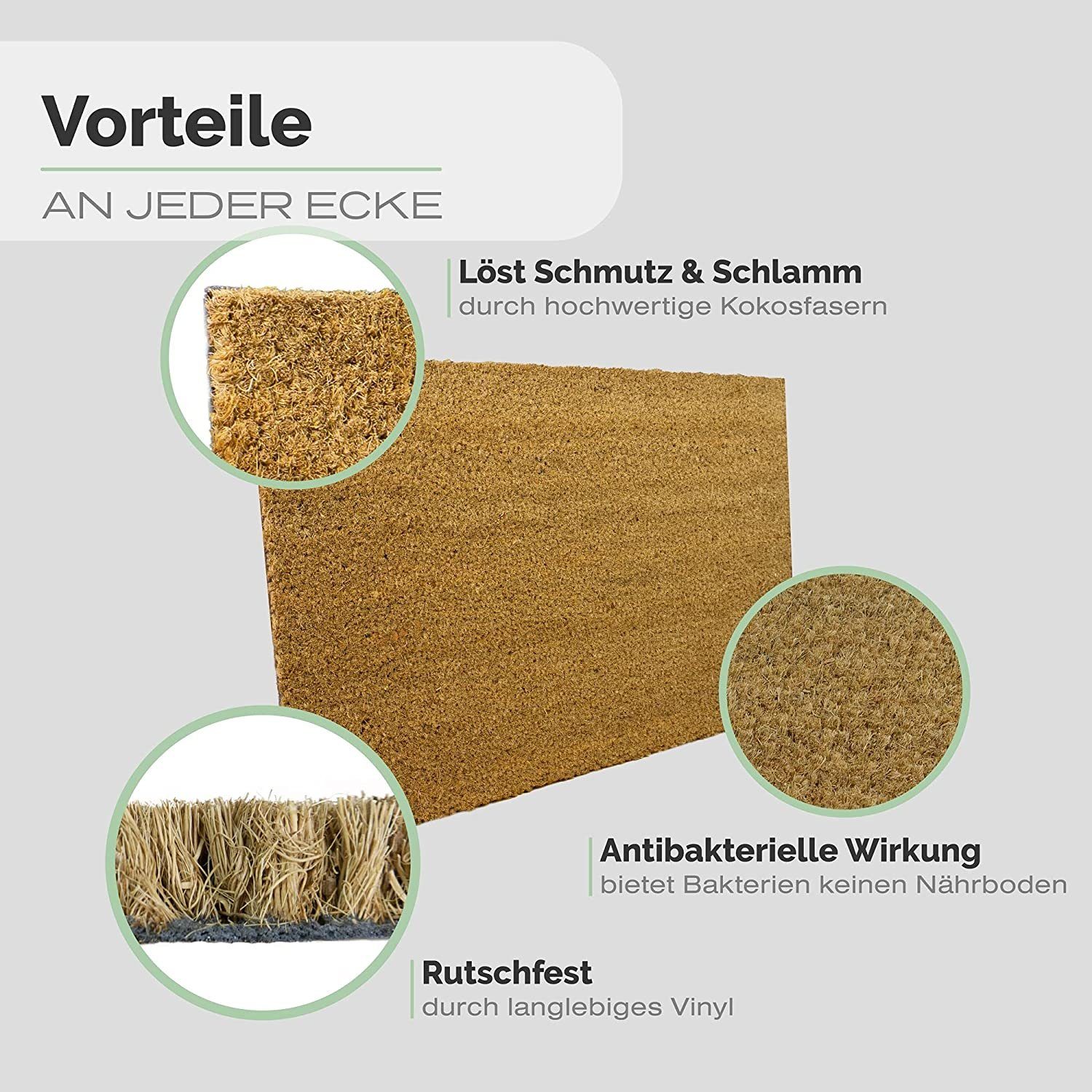Entrando Fußmatte Fussmatte aus Kokos für die Haustür, rechteckig, Höhe: 17 mm, für Aussen und Innen, Rutschfest, Wetterfest, Pflegeleicht