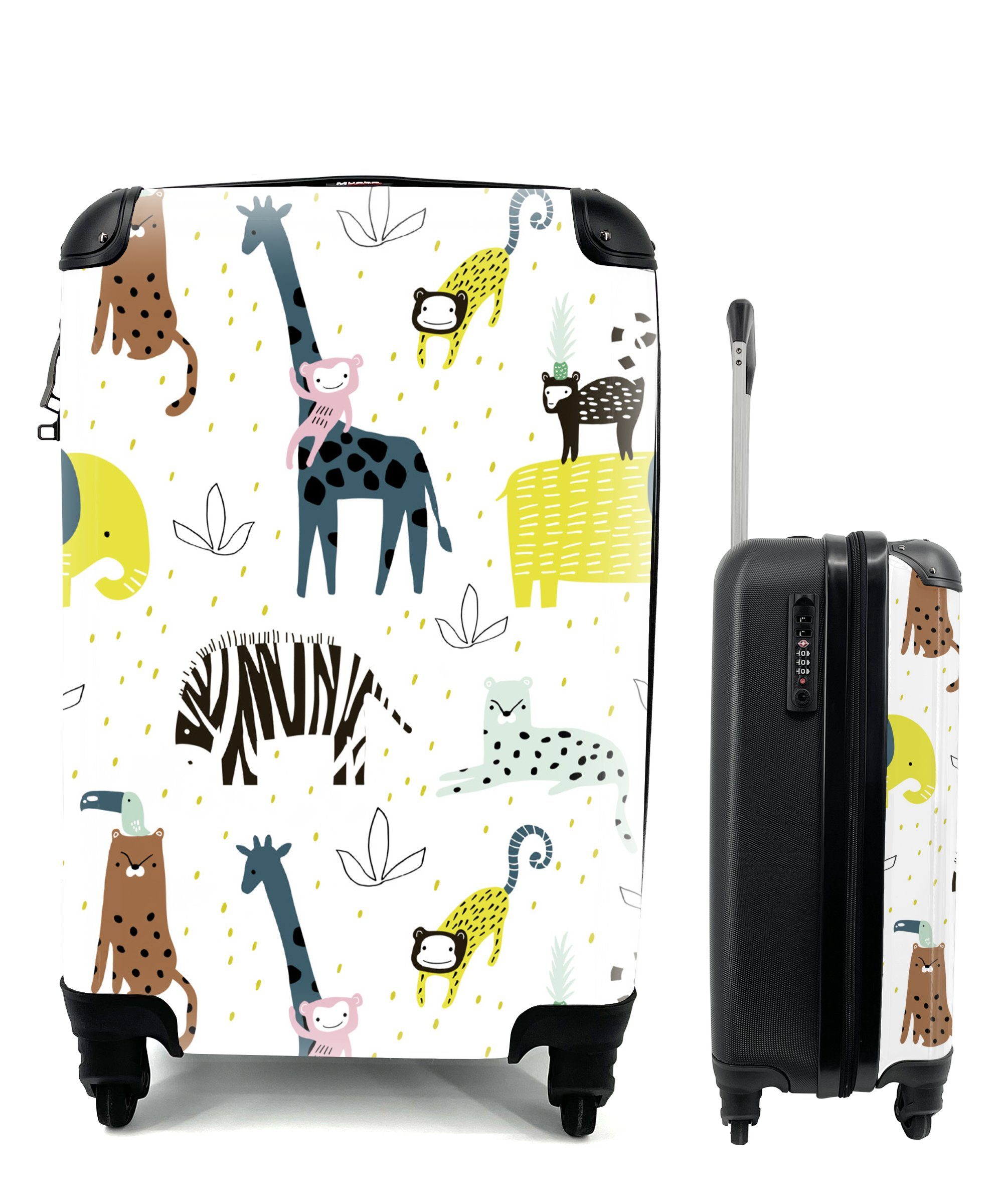MuchoWow Handgepäckkoffer Tiere - Natur - Muster, 4 Rollen, Reisetasche mit rollen, Handgepäck für Ferien, Trolley, Reisekoffer