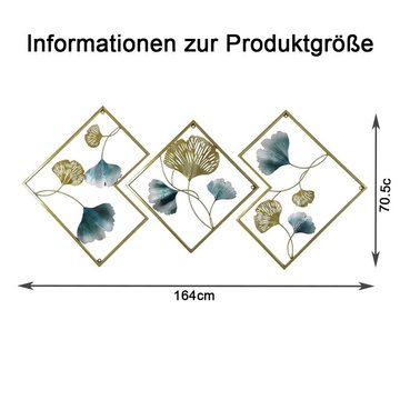 NUODWELL Wanddekoobjekt 3 Stück Eisen Ginkgo Wandskulpturen Metall Wandbehang Wanddekoration (3 St)