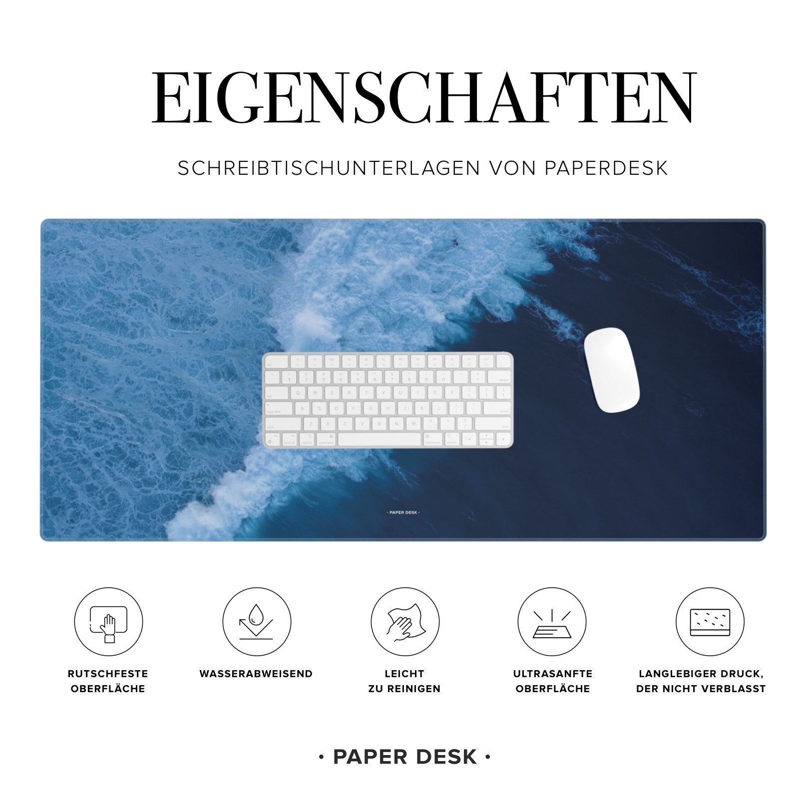 PAPER DESK Schreibtischunterlage XXL Mauspad Tischunterlage 90x40cm Desk Pad für Tastatur & Maus, (rutschfest & wasserabweisend, ultrasanfte Oberfläche)