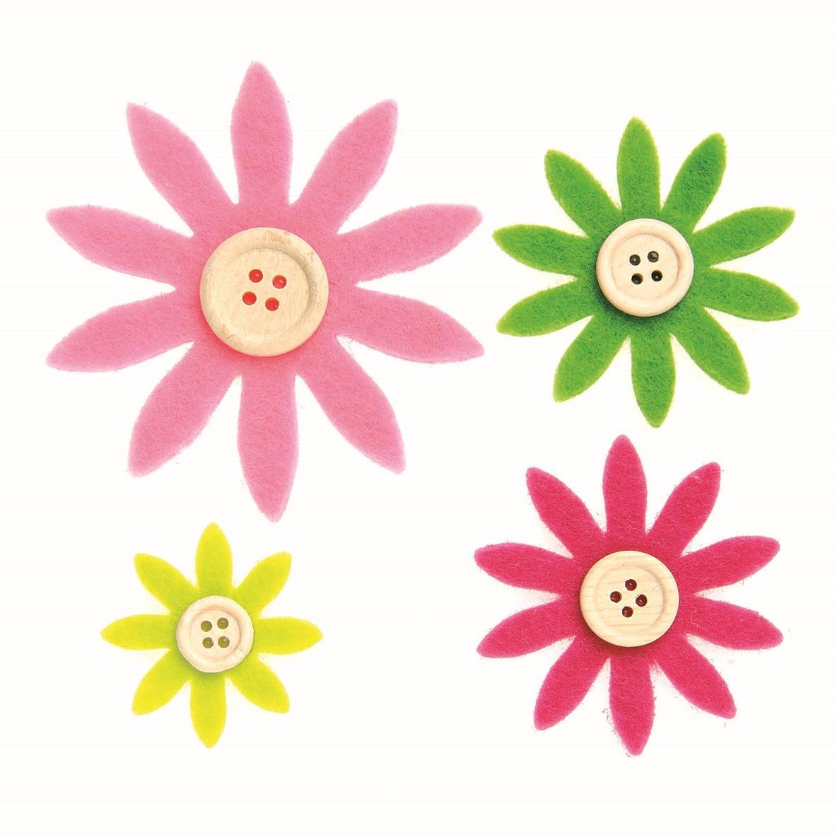 Glorex Bastelnaturmaterial Filzblumen lila, pink grün 12 Stück sortiert