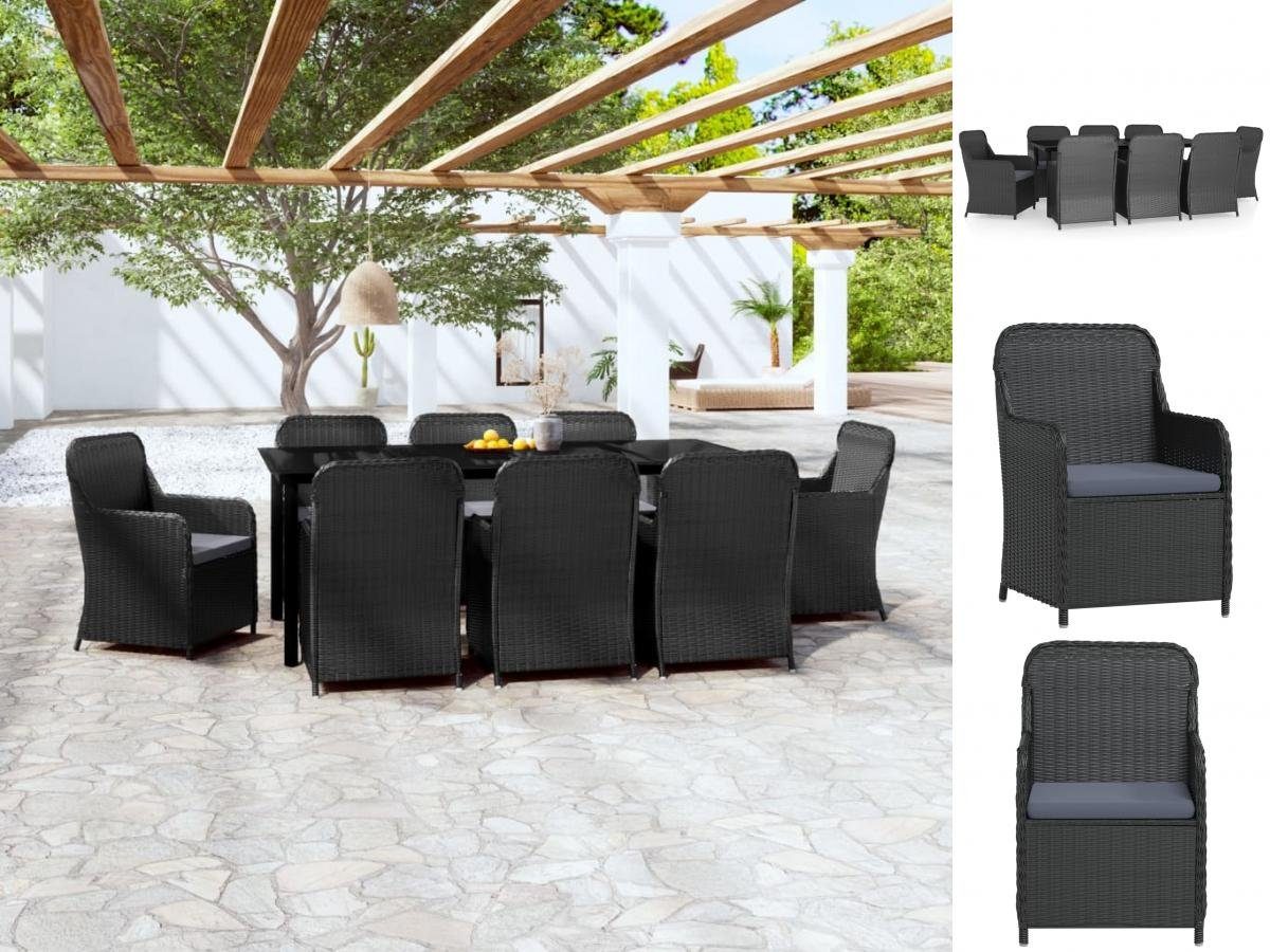 vidaXL GartenEssgruppe 9tlg GartenEssgruppe mit Auflagen Schwarz