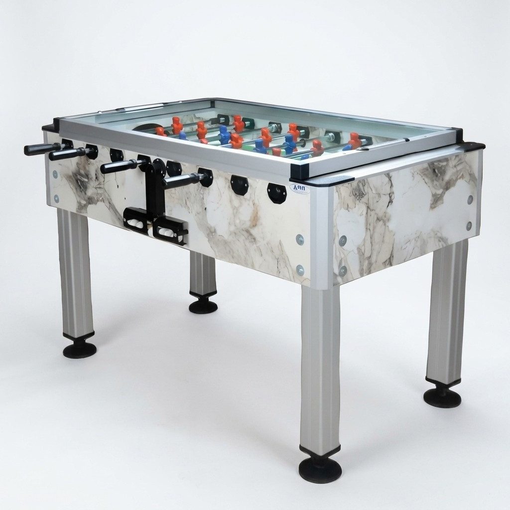 Xlmoebel Kickertisch Beiger Kickertisch aus Aluminium und MDF Holz mit Glasabdeckung (Kickertisch, 1-tlg., Kickertisch), Made in Europa