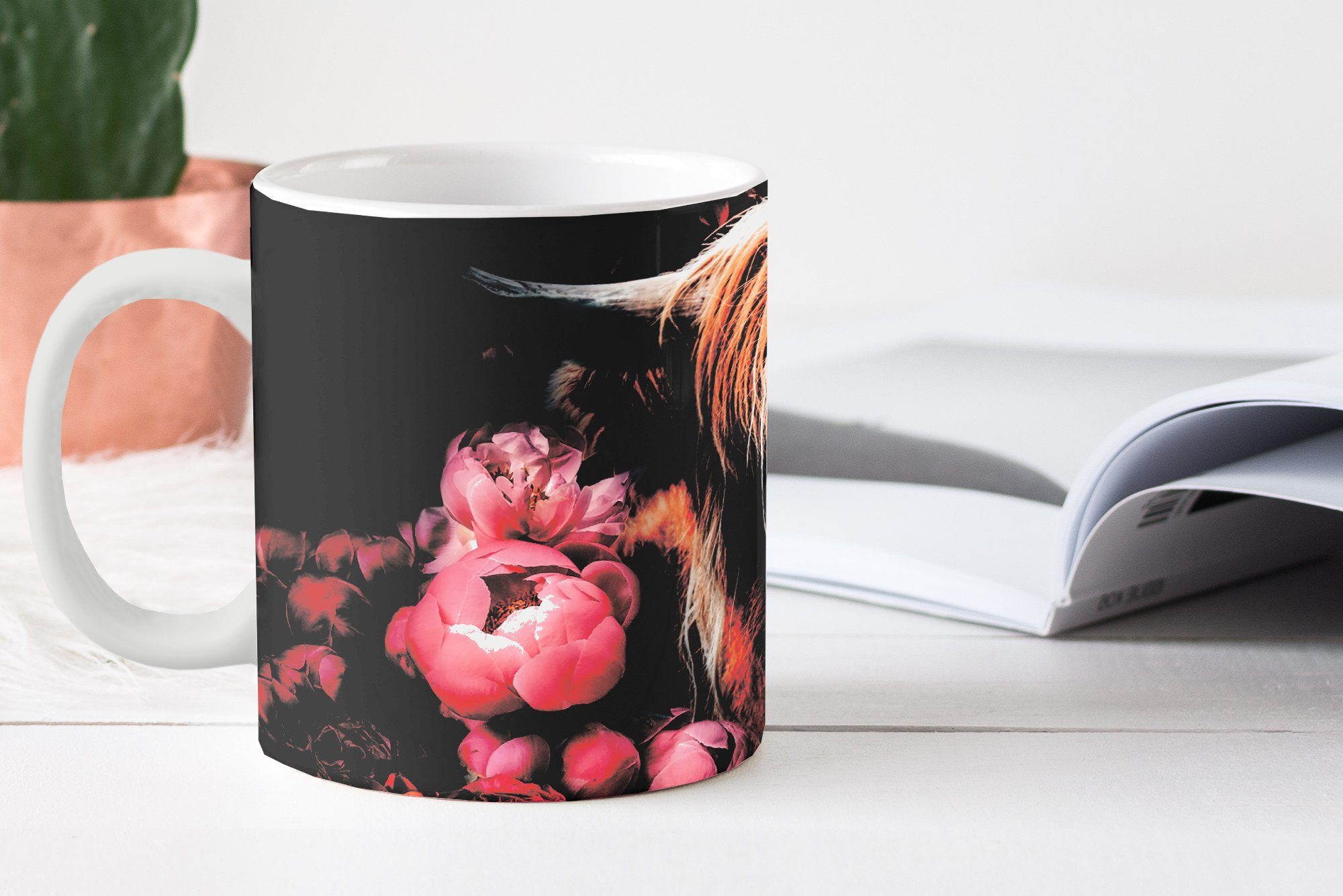 Botanisch, Schottischer Geschenk MuchoWow Kuh Blumen Becher, - - Keramik, - Teetasse, Tasse Hochländer Teetasse, Kaffeetassen,