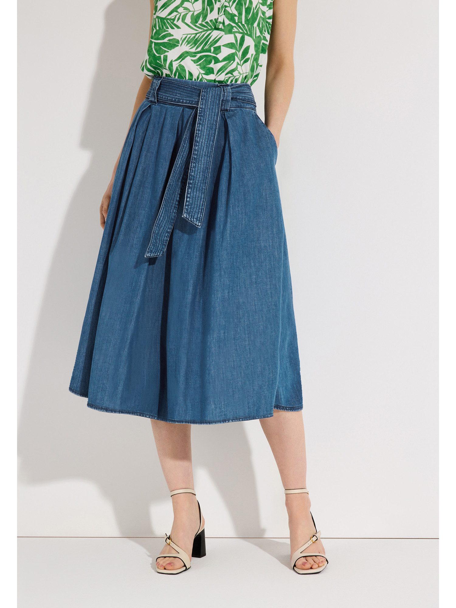 MORE&MORE A-Linien-Rock weit ausgestellter Midirock, Denim