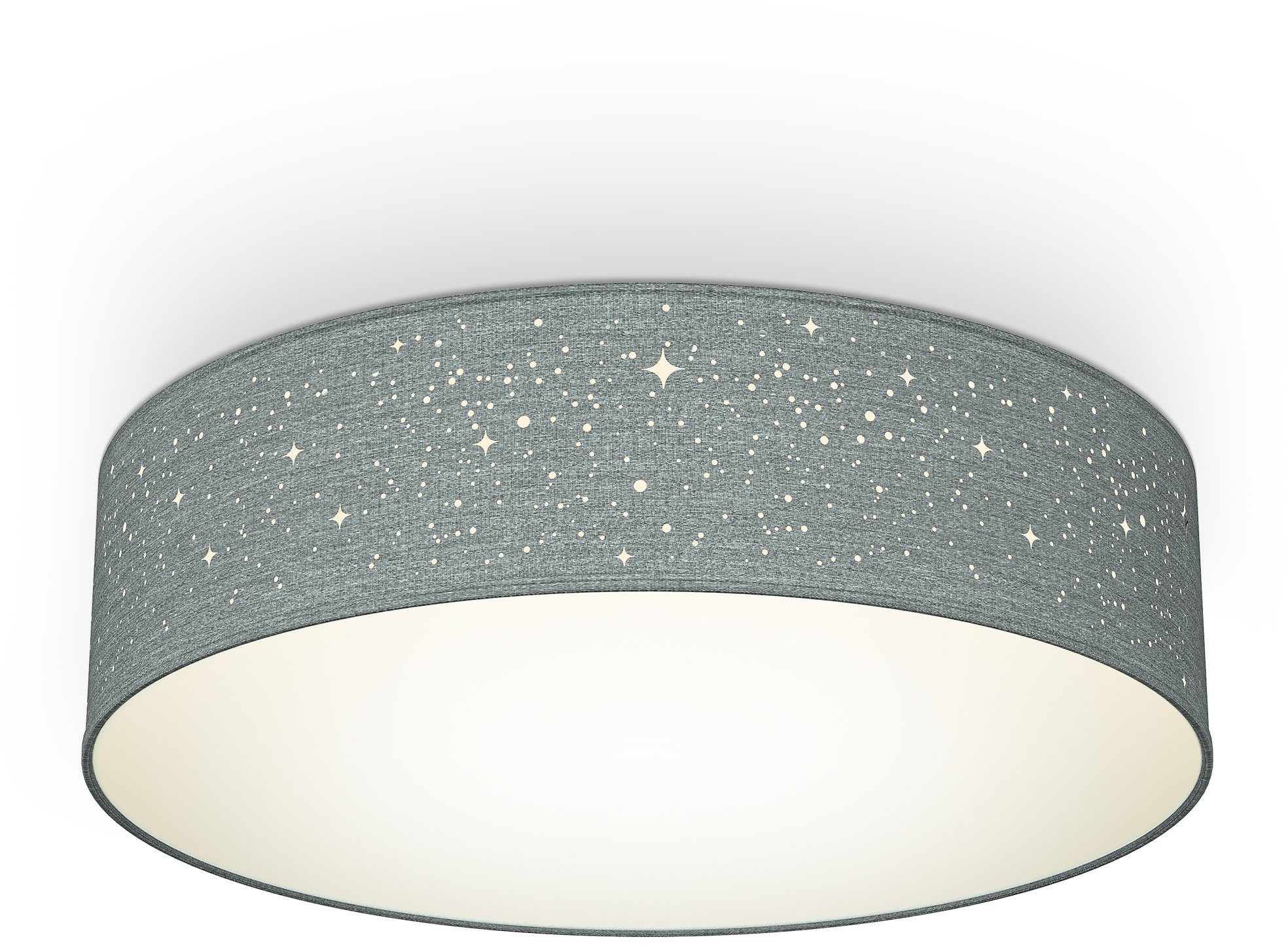 E27, Deckenleuchte, rund grau, B.K.Licht Stoffdeckenleuchte, Textil-Sternenhimmel, ohne 2-flammig Leuchtmittel,