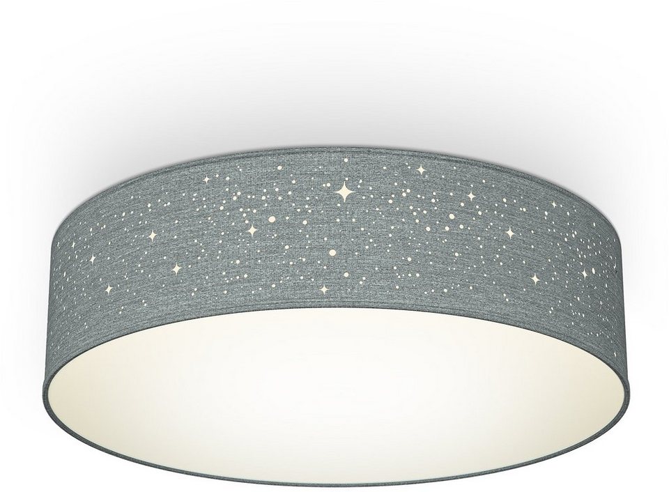 B.K.Licht Deckenleuchte, ohne Leuchtmittel, Textil-Sternenhimmel, grau,  2-flammig E27, Stoffdeckenleuchte, rund