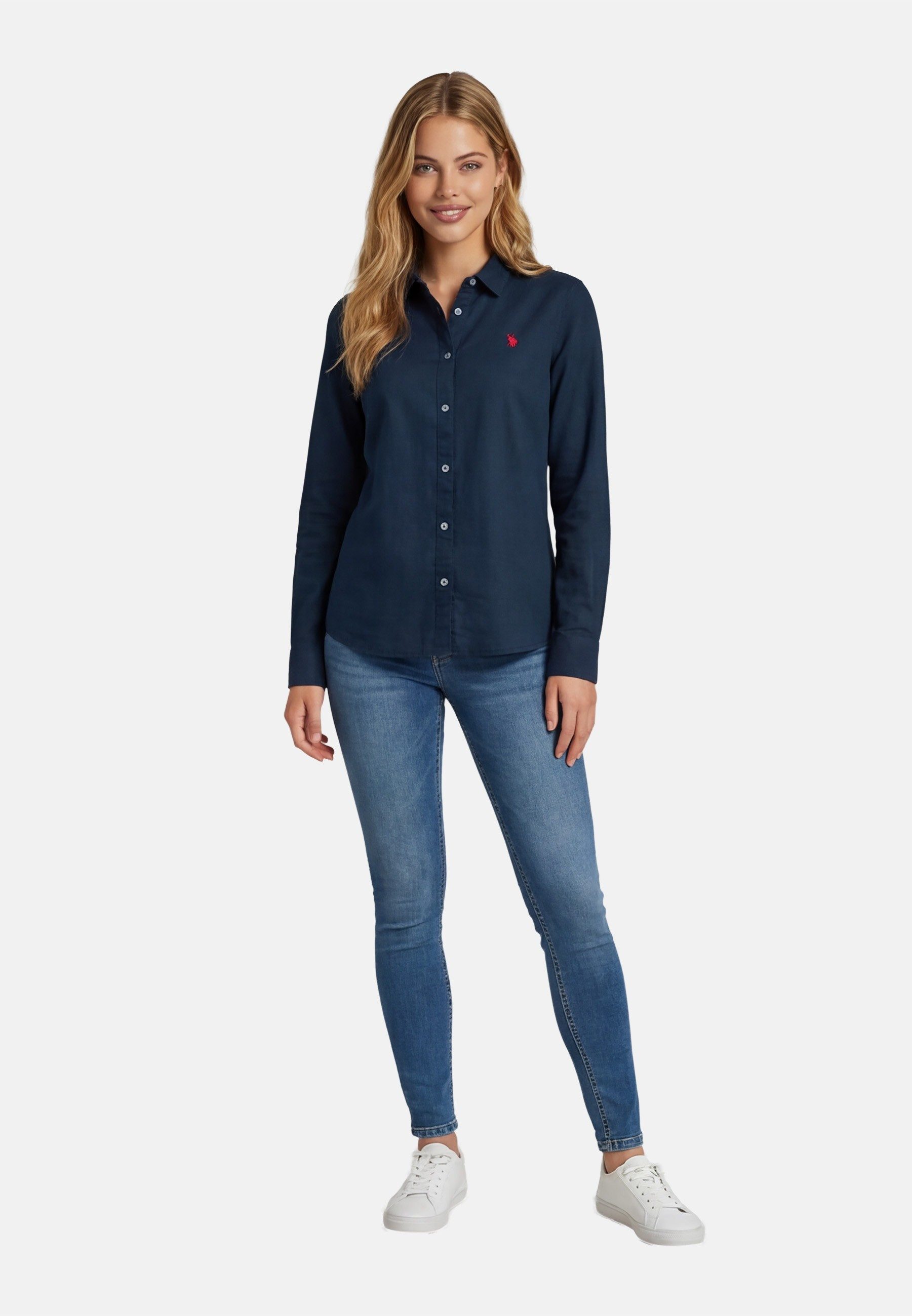 U.S. Polo Assn. Blusenshirt USBellaa Damen - Leinenbluse luftig mit Knopfleiste Leichtes Sommerhemd aus Leinenmix mit Kragen