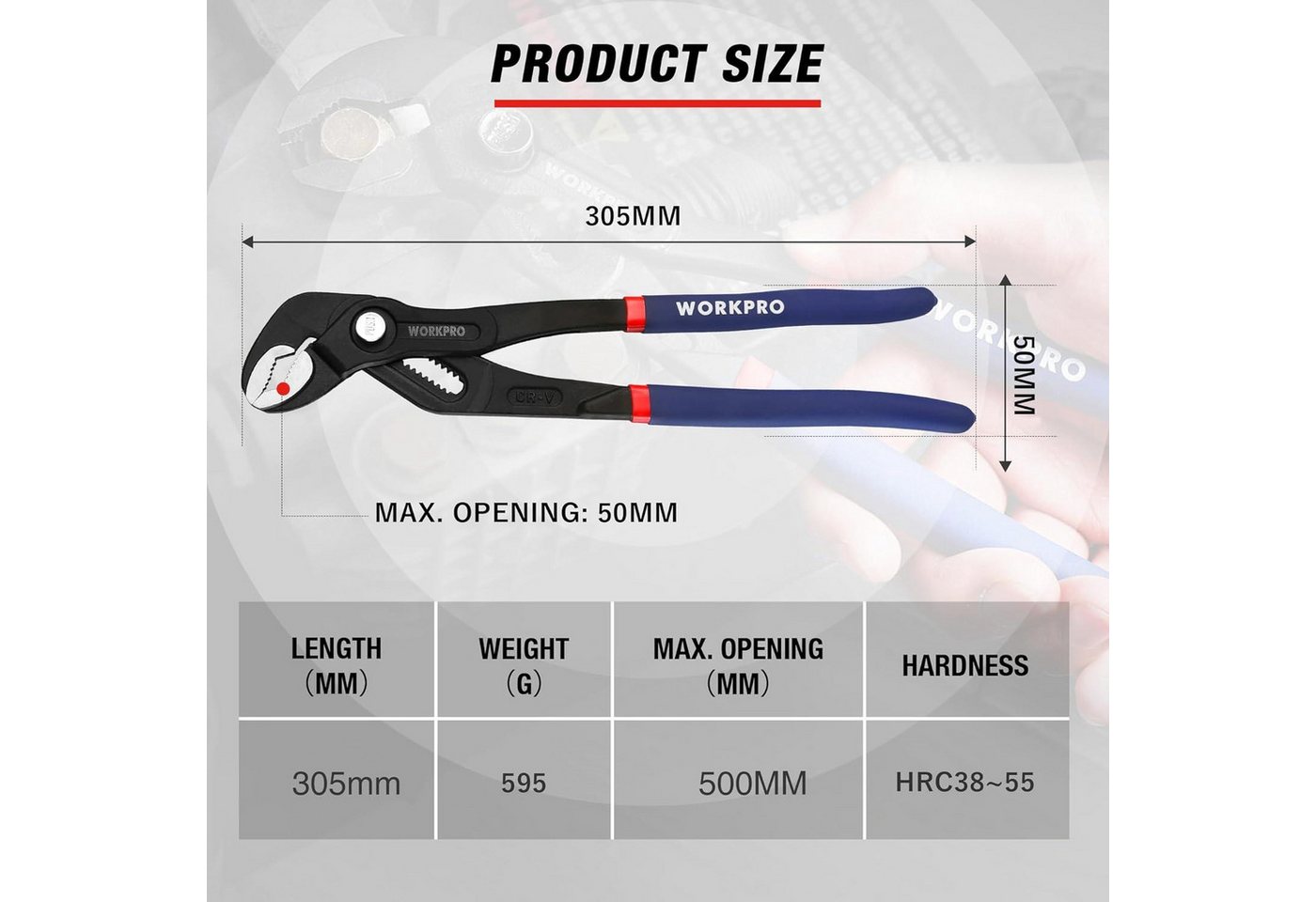 Thumbnail - LuxusKollektion Multitool Profi Wasserpumpenzange 305mm Cr-V Stahl verstellbar