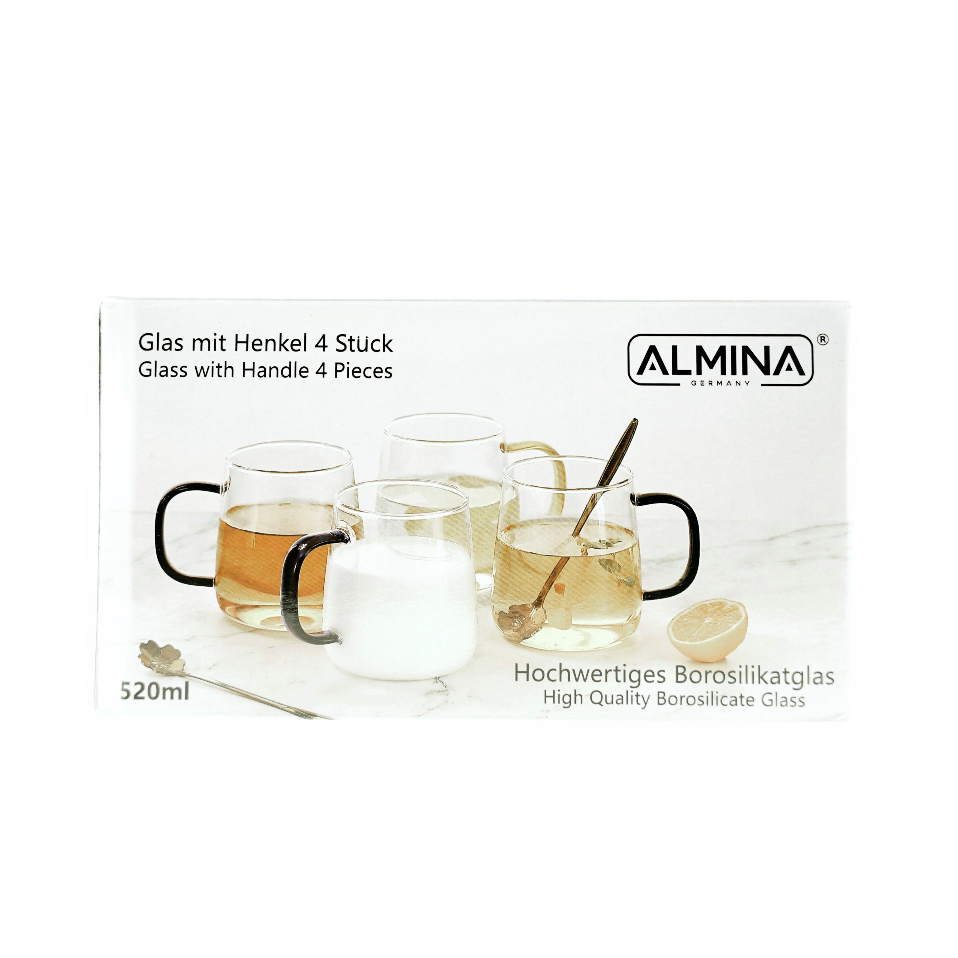 Brosilikatglas ml 4er mit aus Glas Hochwertigem Henkel Set Glas 520 Almina
