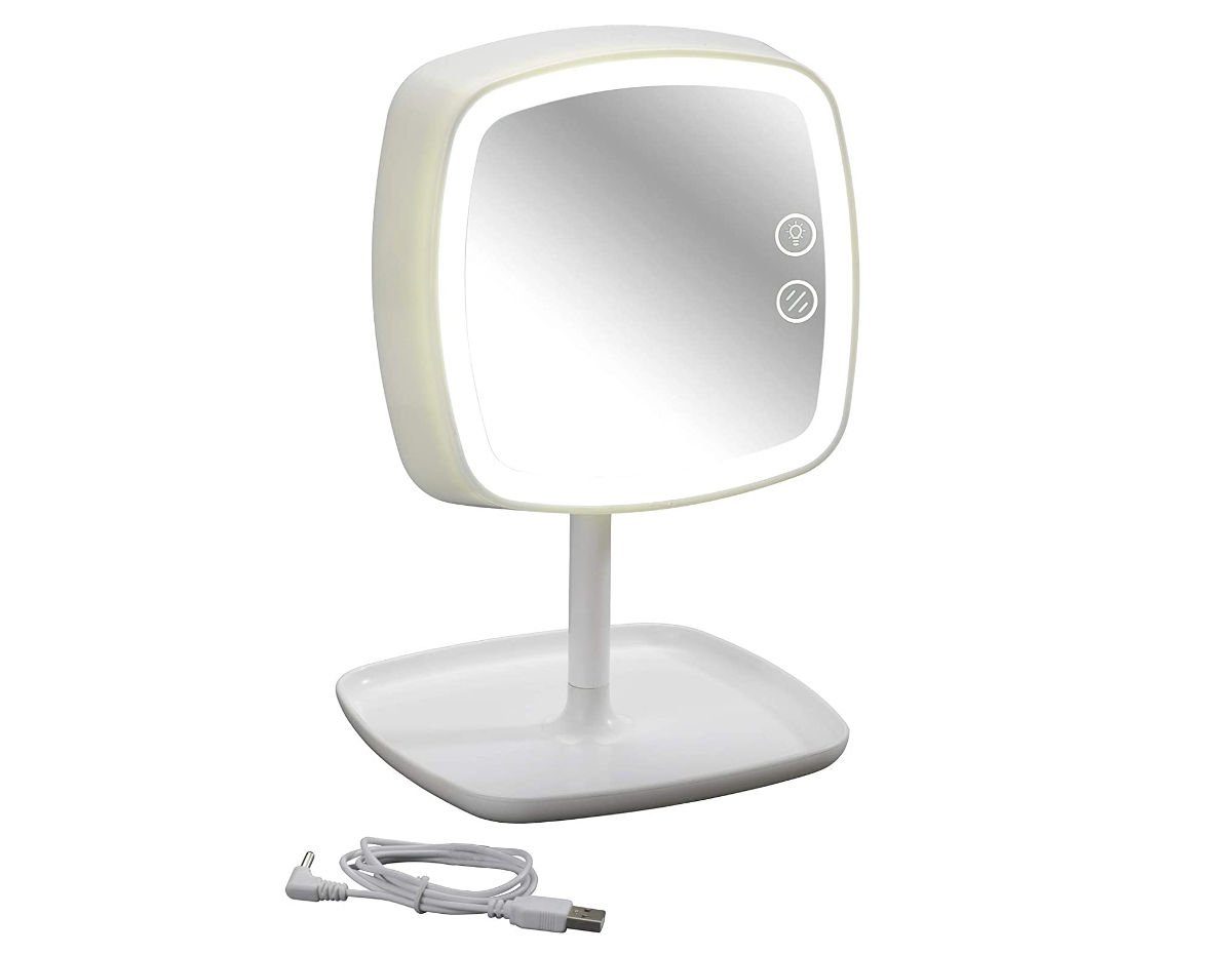 "Ostia" WENKO LED Tischleuchte und Make-up-Spiegel 5-Fachvergrößerung Kosmetikspiegel USB-Ladefunktion, LED Weiß,