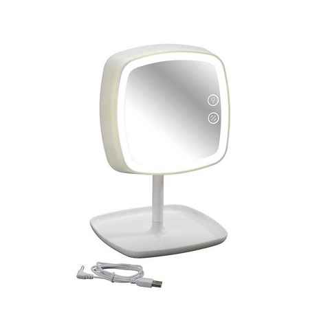 WENKO LED Tischleuchte LED Kosmetikspiegel und Make-up-Spiegel "Ostia" Weiß, USB-Ladefunktion, 5-Fachvergrößerung