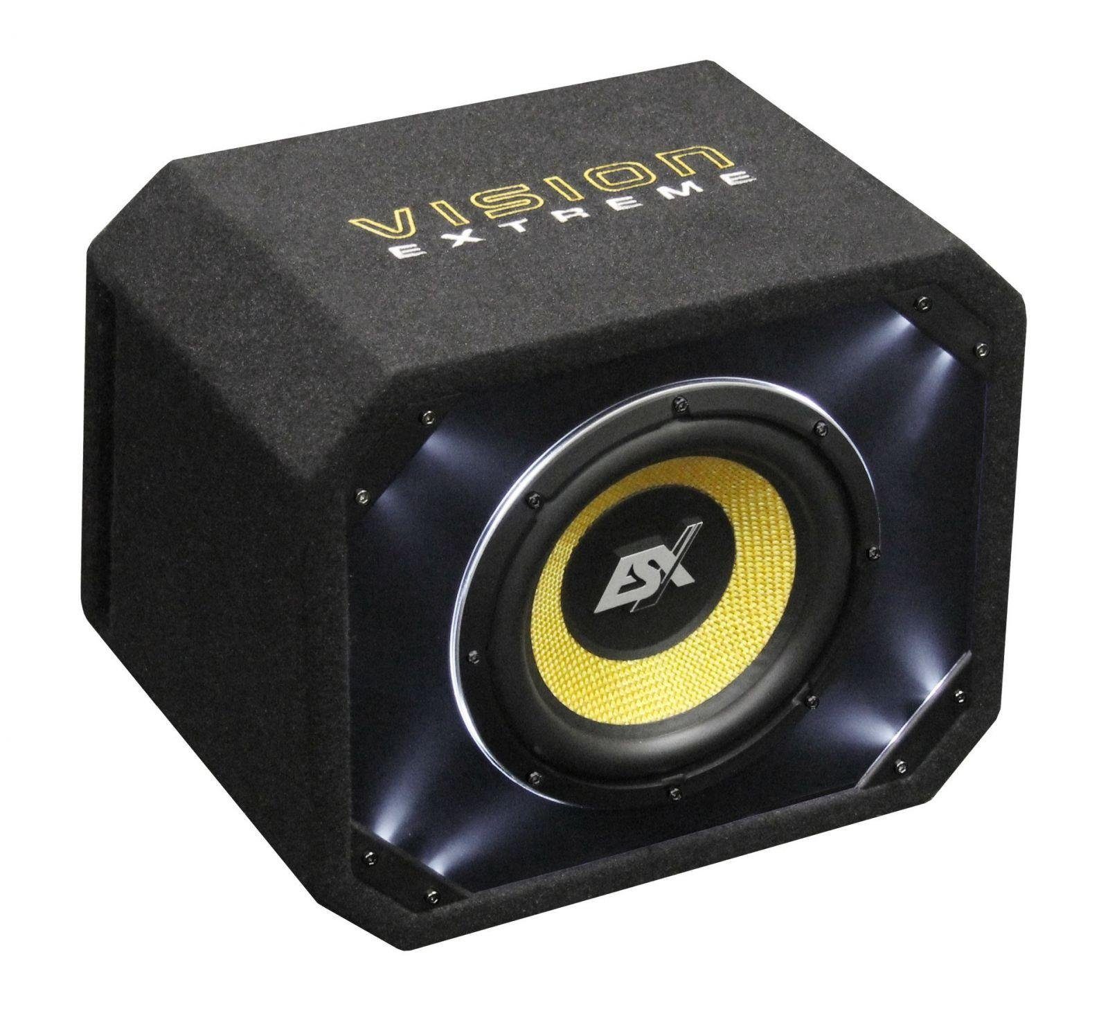 ESX VISION (10) Auto-Subwoofer 25cm VE-250 Acrylfront-LED-Beleuchtung) W, Single-Reflexbox (400 Weiße