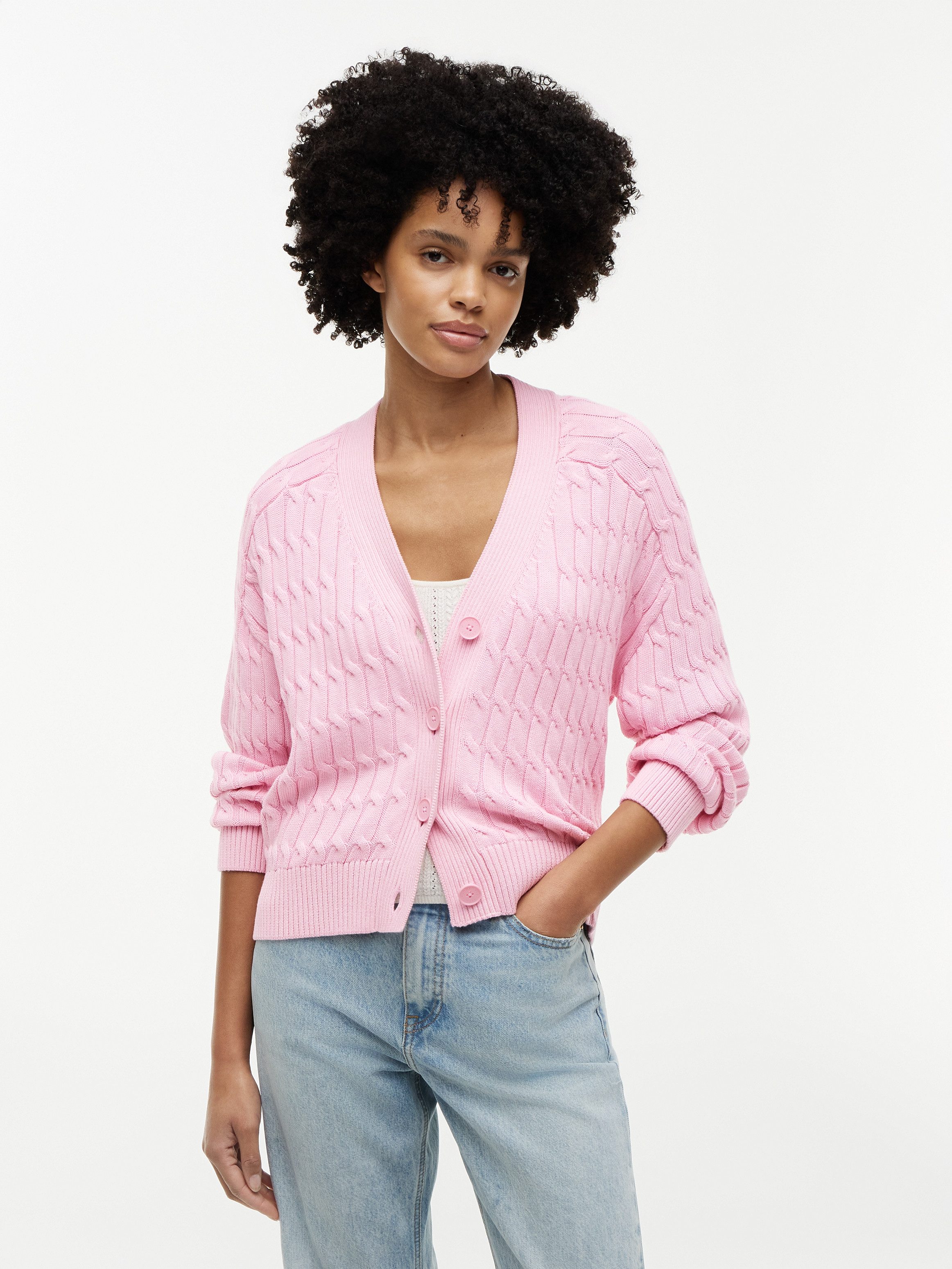 Tommy Hilfiger Strickjacke MID GG CABLE V-NK LS CARDI Baumwolle, mit Zopfstrickmuster